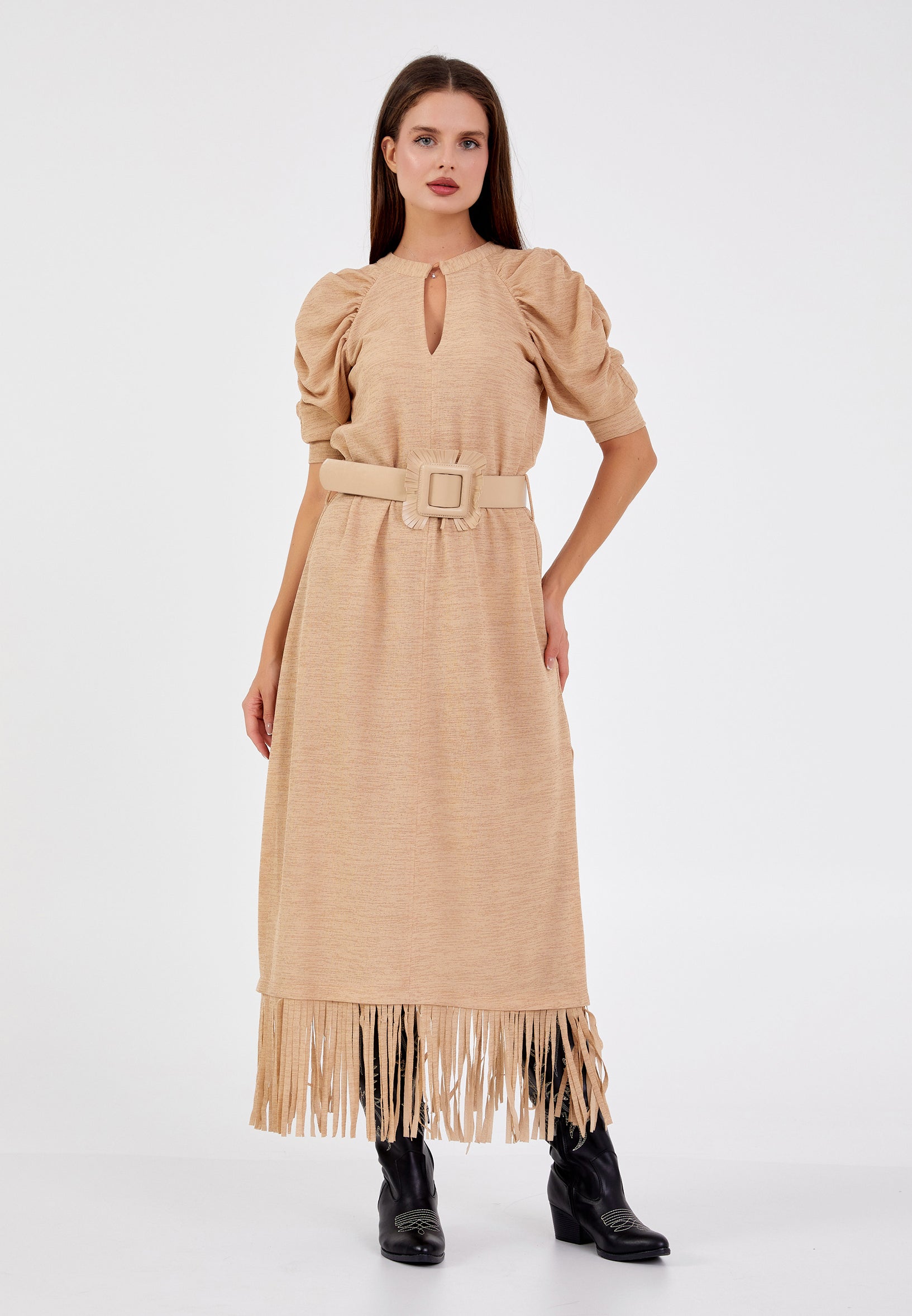 column dress casual Long Sleeve Midi Crepe Column Regular Casual Dress llc22k0906