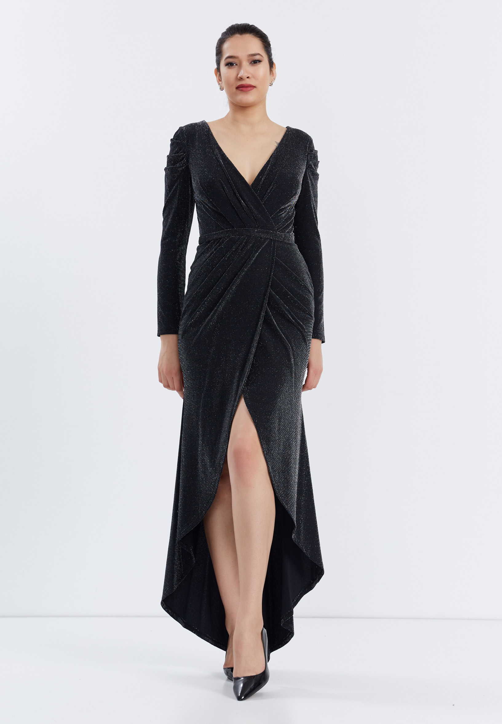 Long Sleeve High-Low Lycra Column Regular Evening Dress frc0365 Long Sleeve High-Low Lycra Column Regular Evening Dress frc0365
