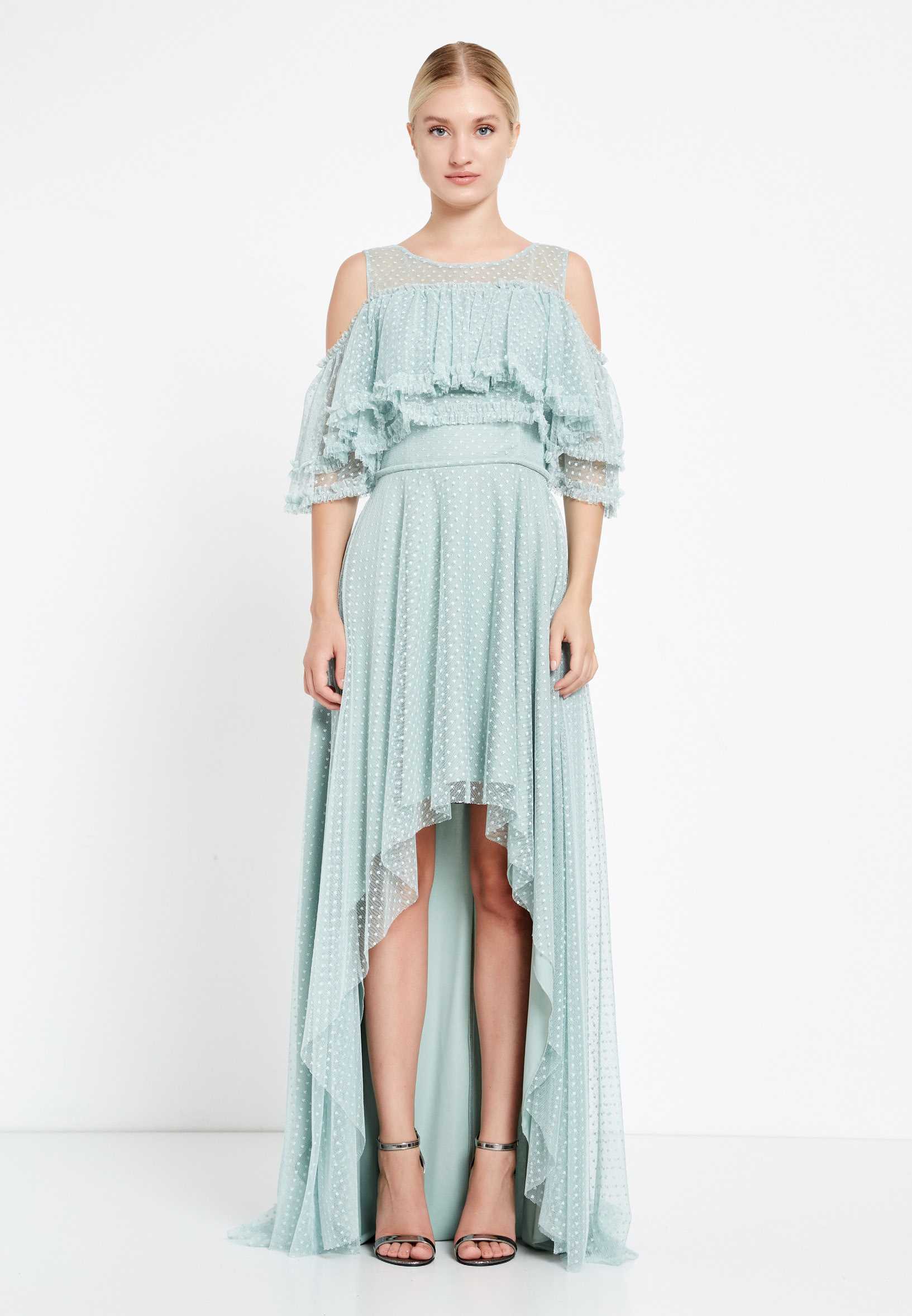 Off Shoulder High-Low Tulle Column Regular Wedding Guest Dress nox5021 Off Shoulder High-Low Tulle Column Regular Wedding Guest Dress nox5021