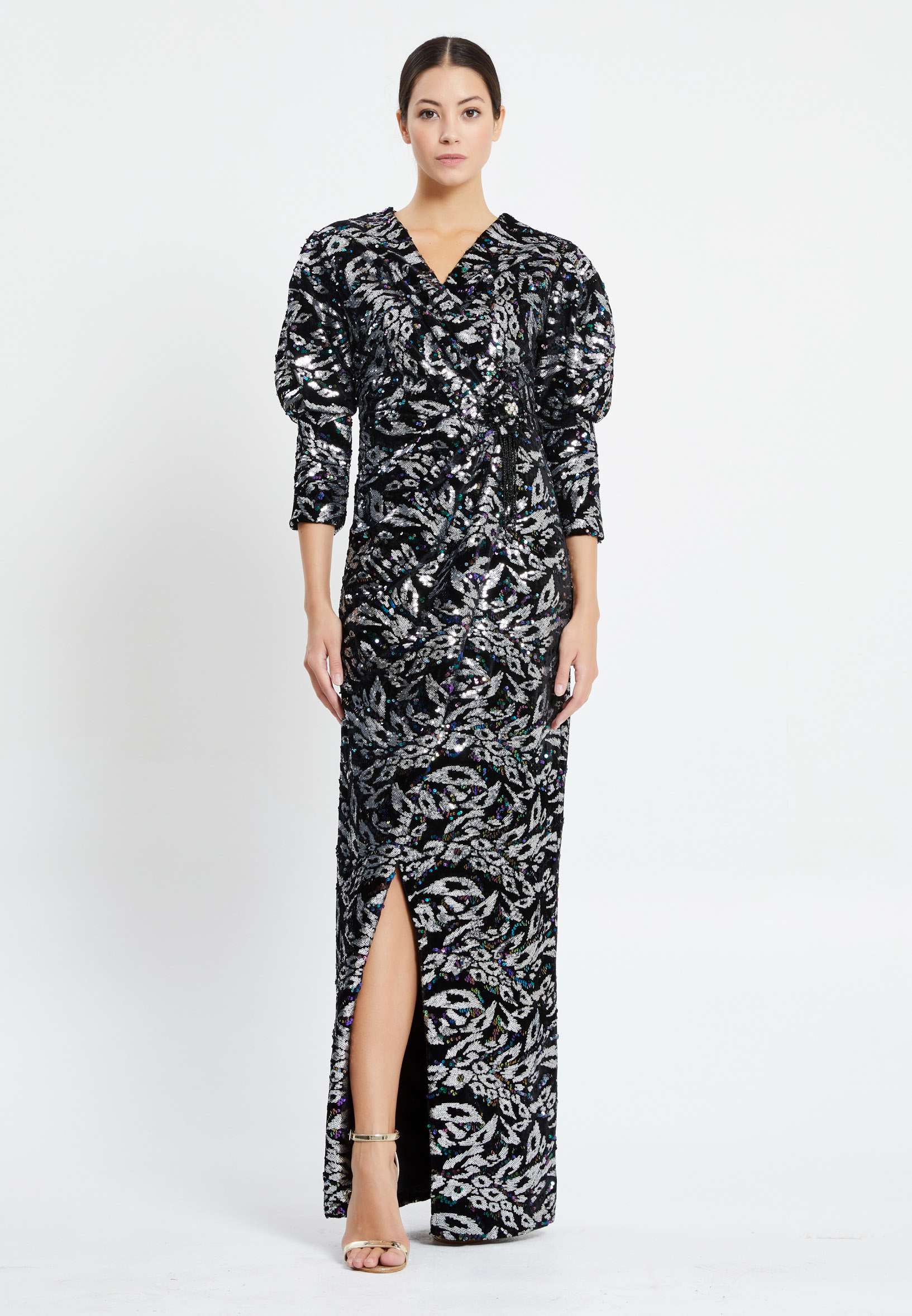 sequin mid length dress Velvi Knee-Length Sequin Cocktail Dress Pierre Diamond Blue / XSmall