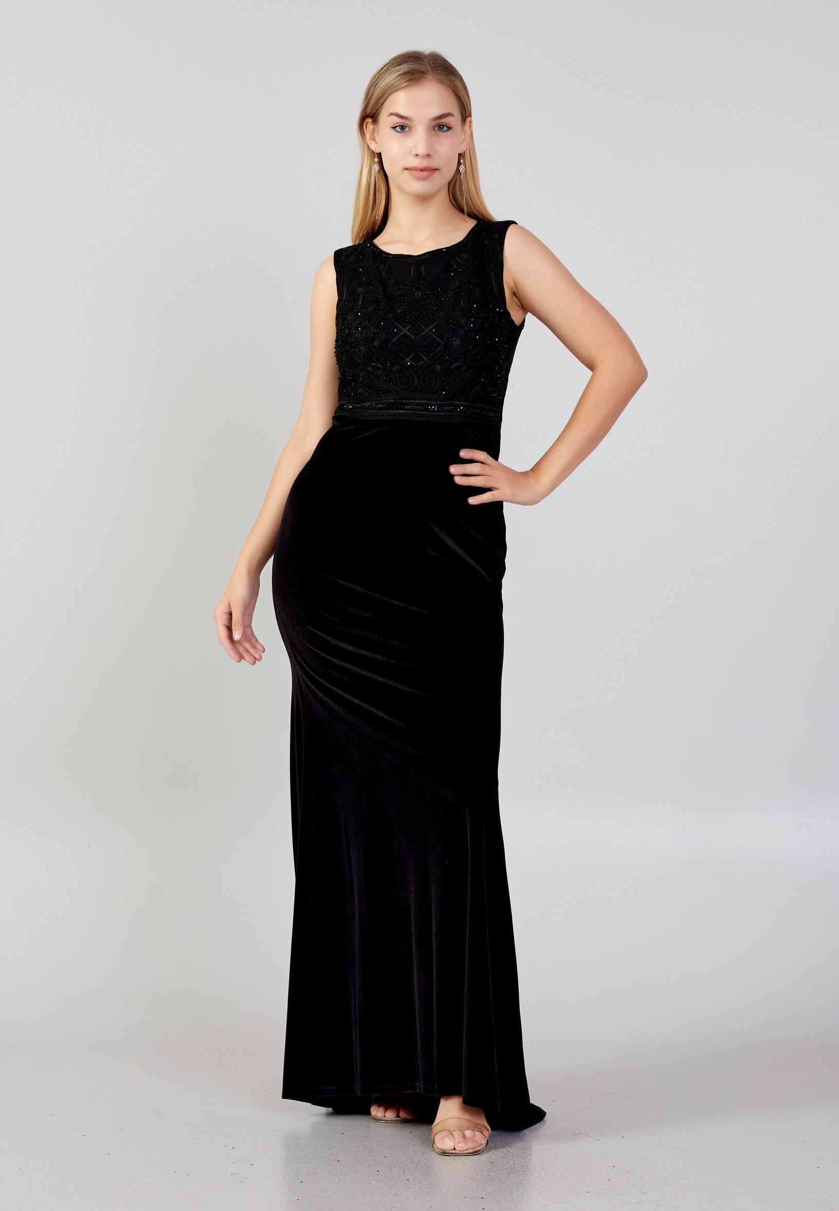Sleeveless Maxi Velvet Column Plus Size Evening Dress frc4334-b Sleeveless Maxi Velvet Column Plus Size Evening Dress frc4334-b