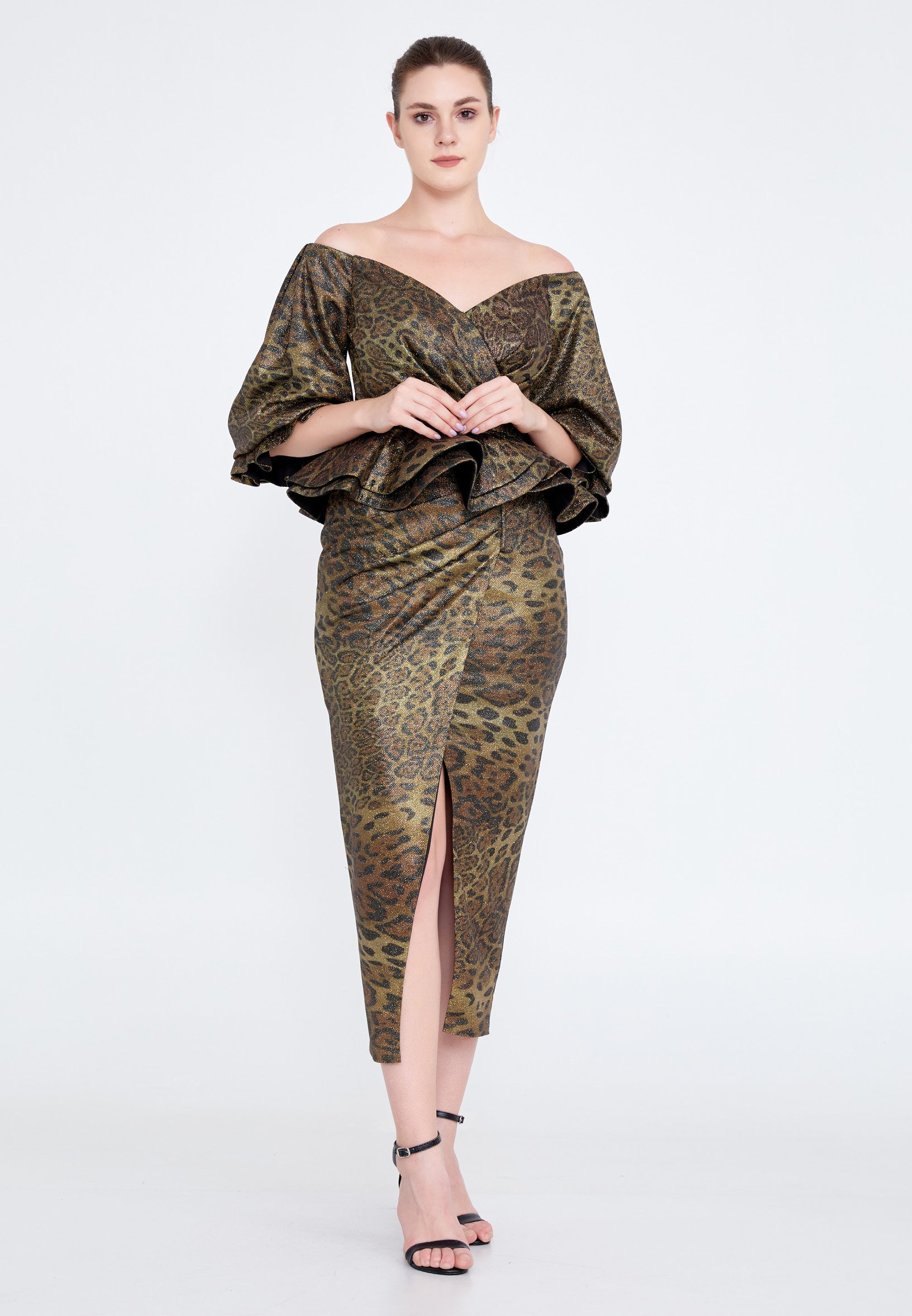 Off Shoulder Midi Chiffon Column Regular Cocktail Dress Crm5502 Gold / 40-42-44