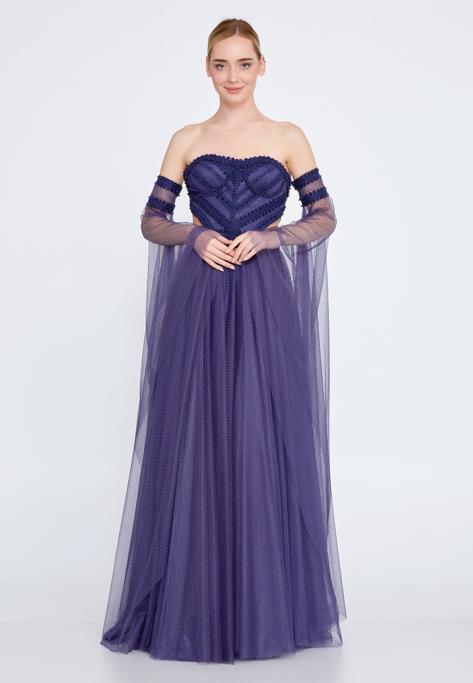 One Shoulder Maxi Tulle A - Line Regular Prom Dress mtc1120 main image 1