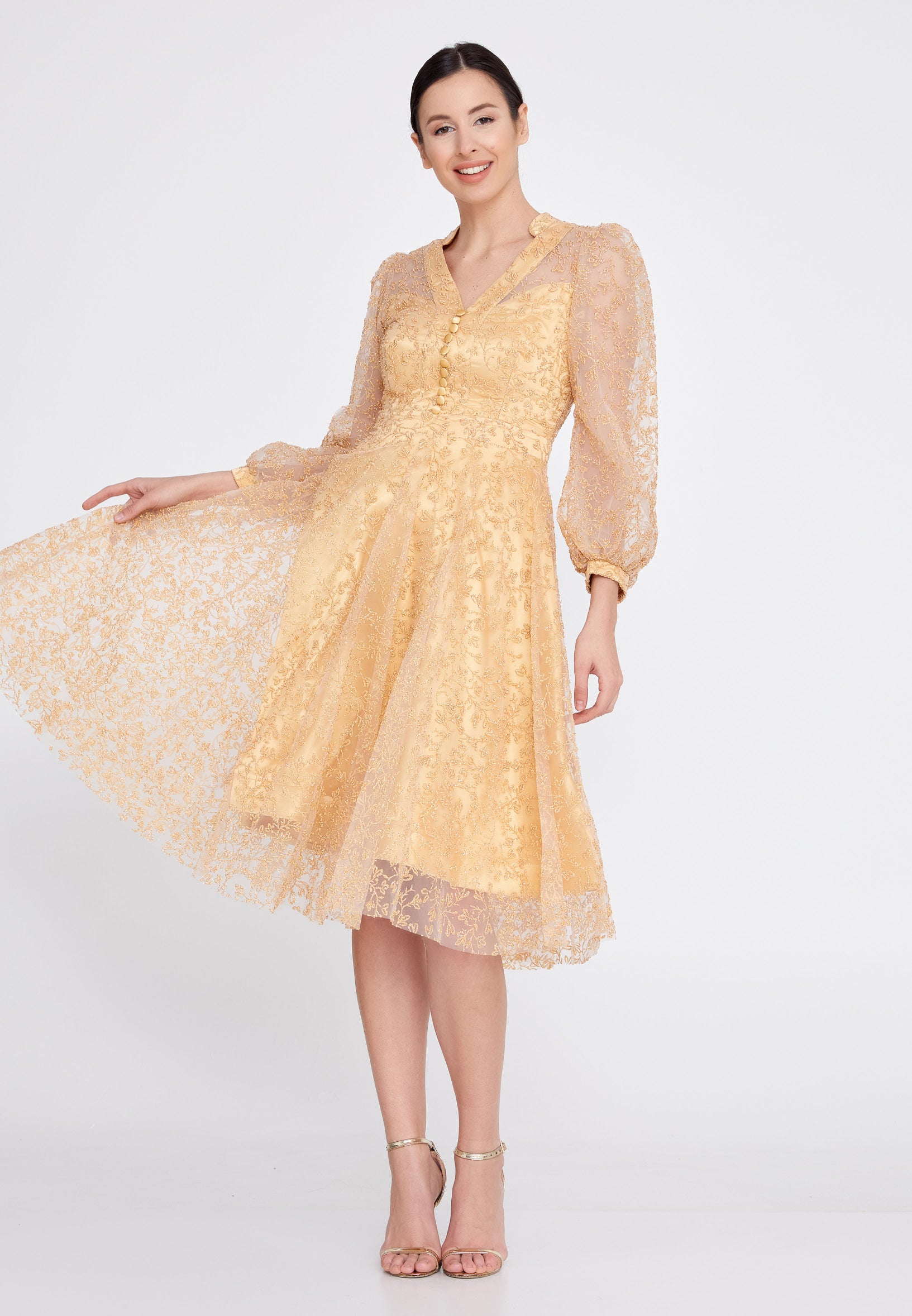 Long Sleeve Midi Tulle A - Line Regular Prom Dress Ons000-85 Pink / 36-38 Long Sleeve Midi Tulle A - Line Regular Prom Dress Ons000-85 Pink / 36-38