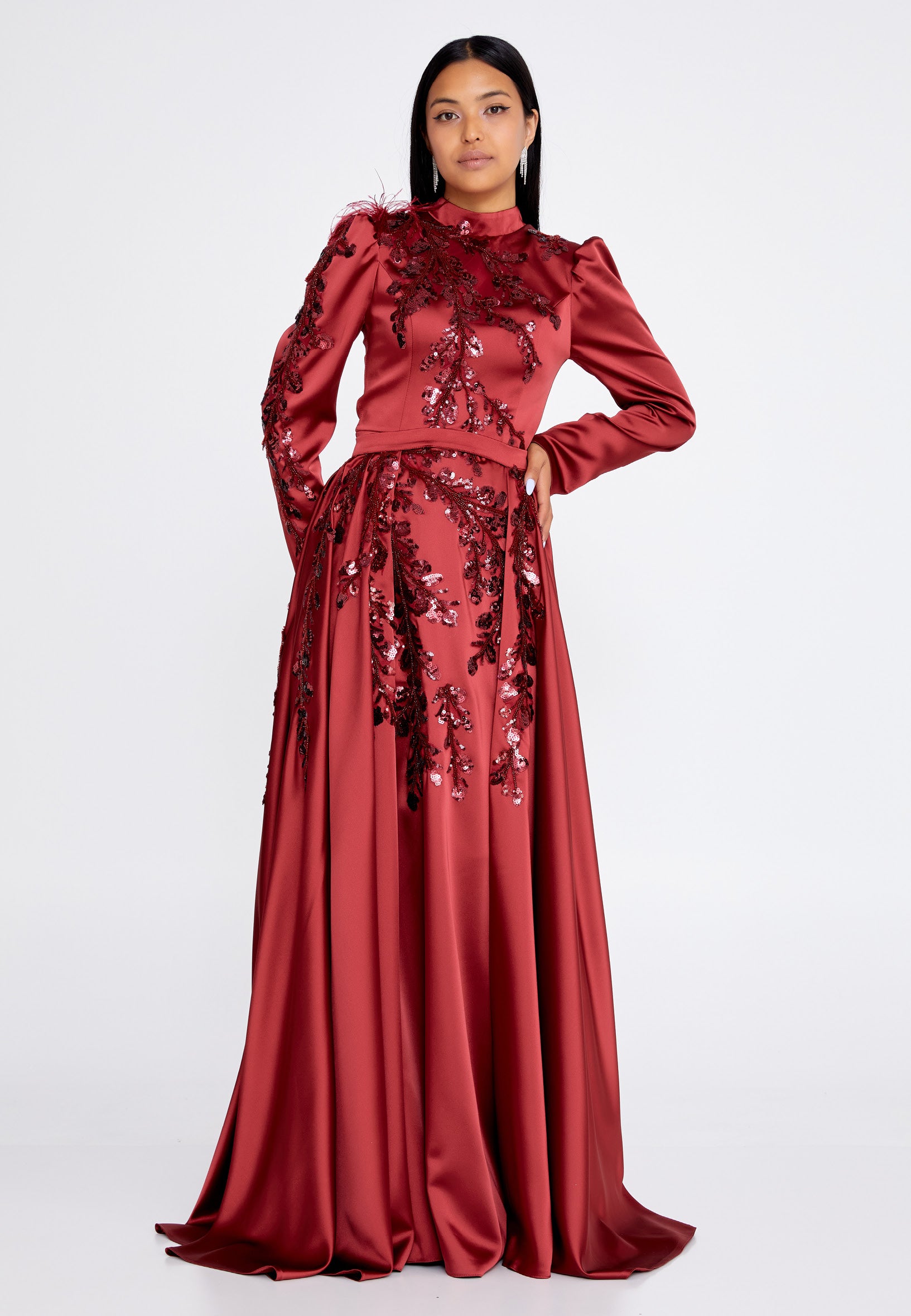 Long Sleeve Maxi Satin Column Regular Wedding Guest Dress eck9001 Long Sleeve Maxi Satin Column Regular Wedding Guest Dress eck9001