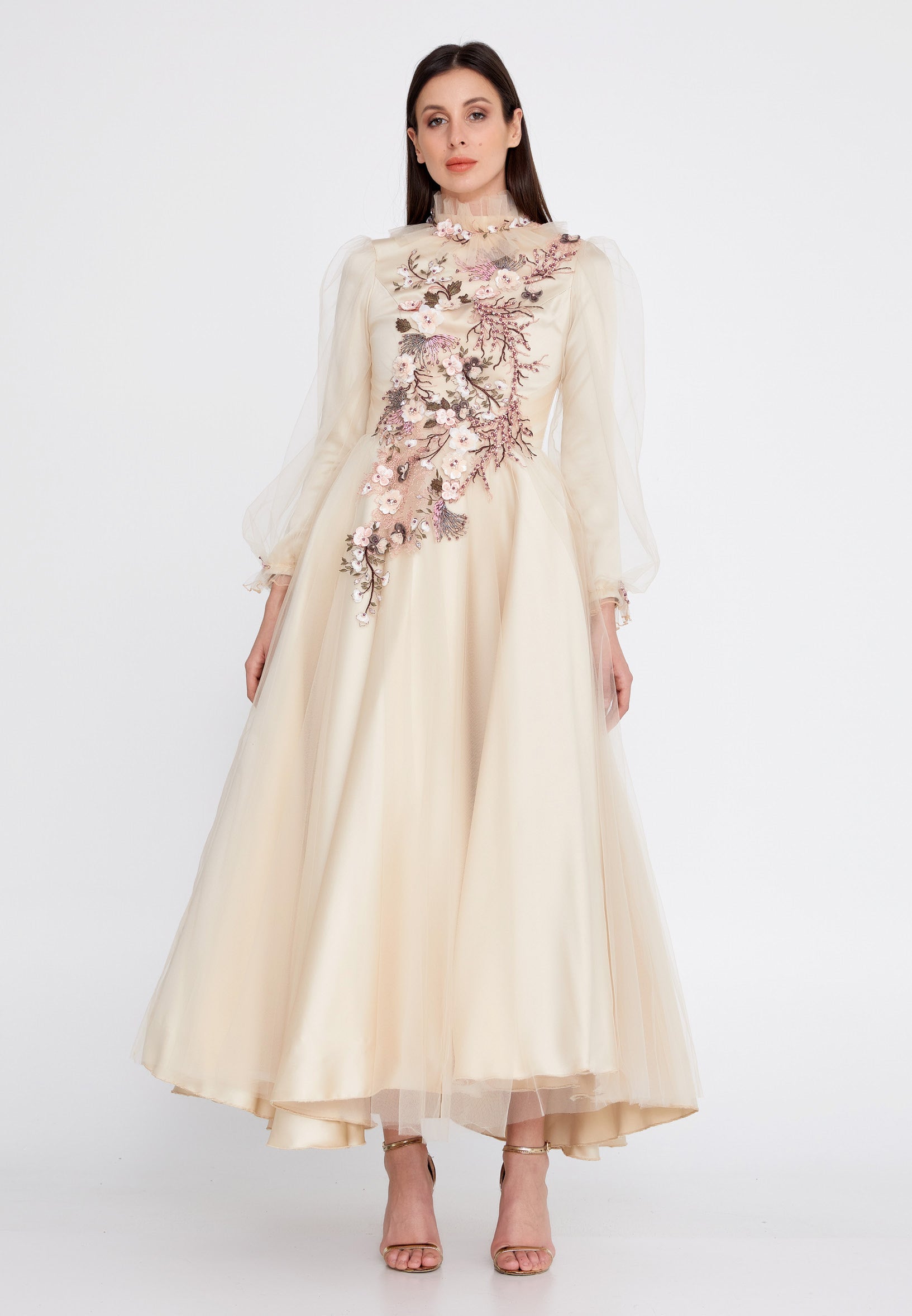 Long Sleeve Maxi Tulle A - Line Regular Prom Dress liw1282