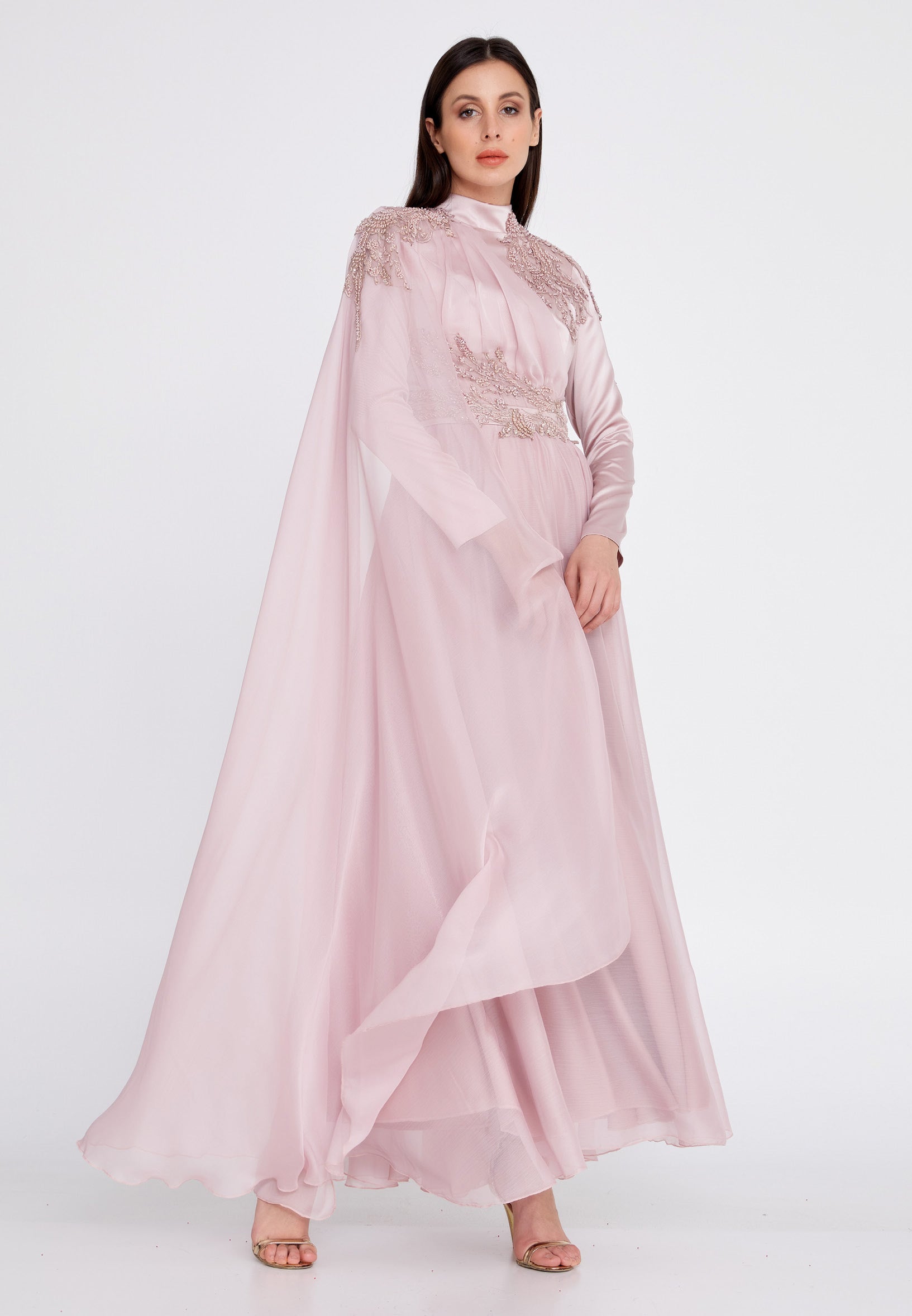 Long Sleeve Maxi Chiffon Column Regular Wedding Guest Dress gzk1011