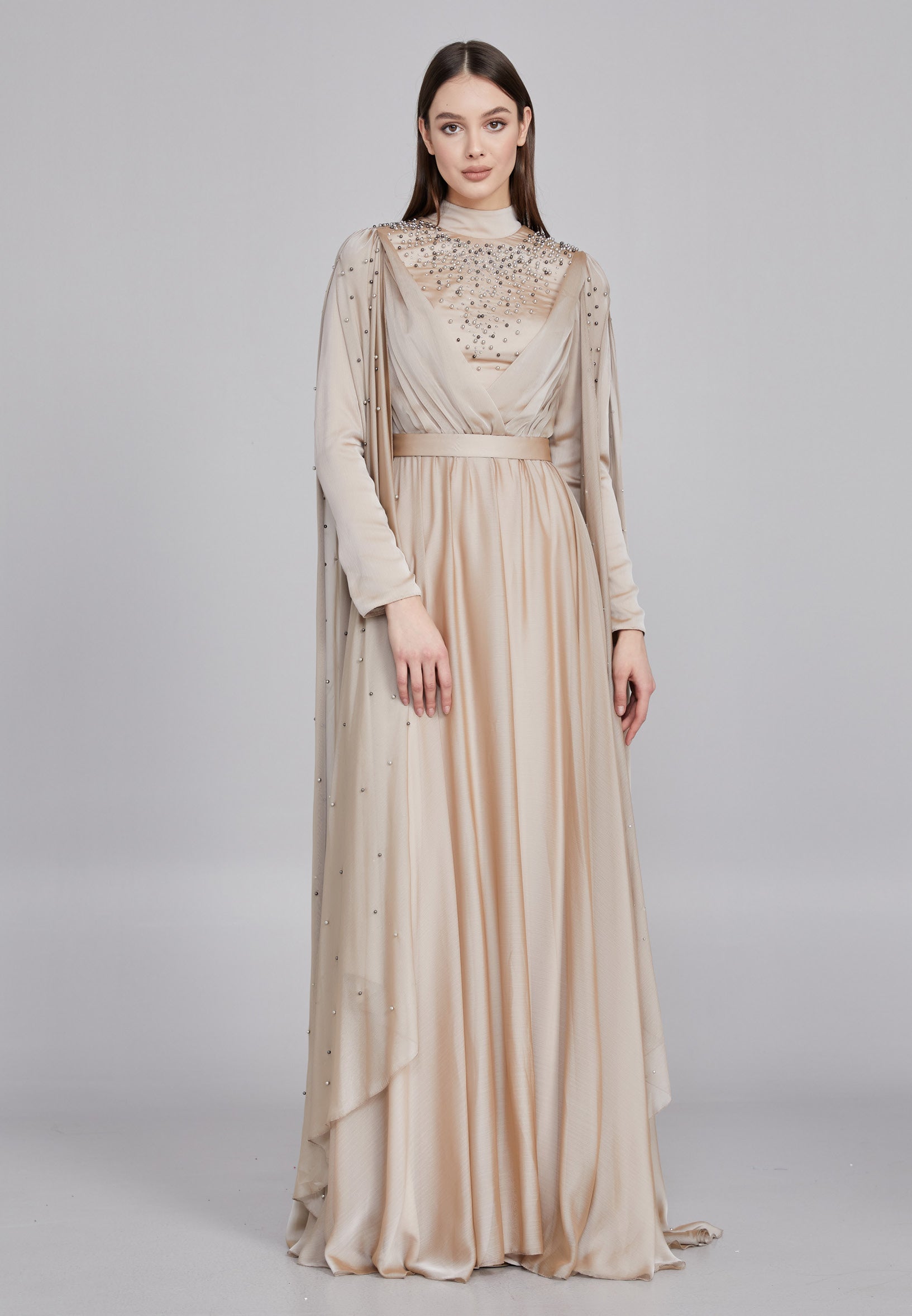 Long Sleeve Maxi Chiffon Column Regular Wedding Guest Dress gzk7012