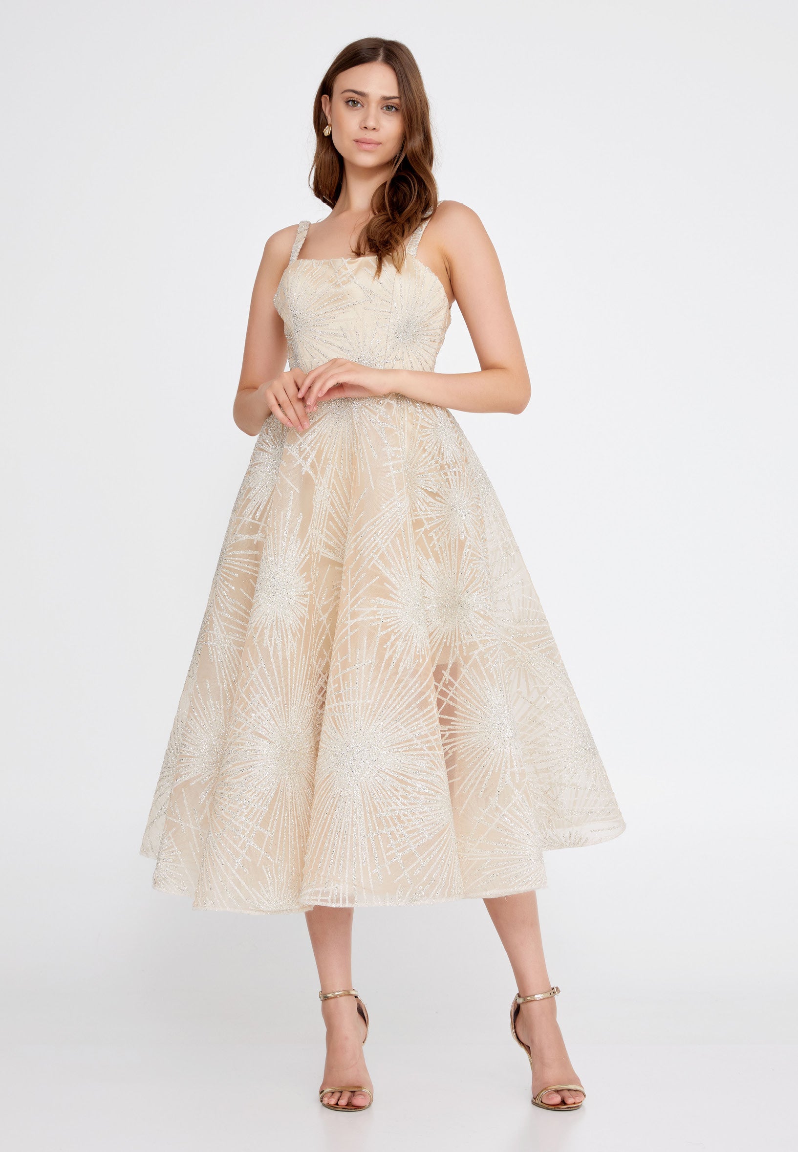 Sleeveless Midi Tulle A Line Regular Prom Dress ick4936