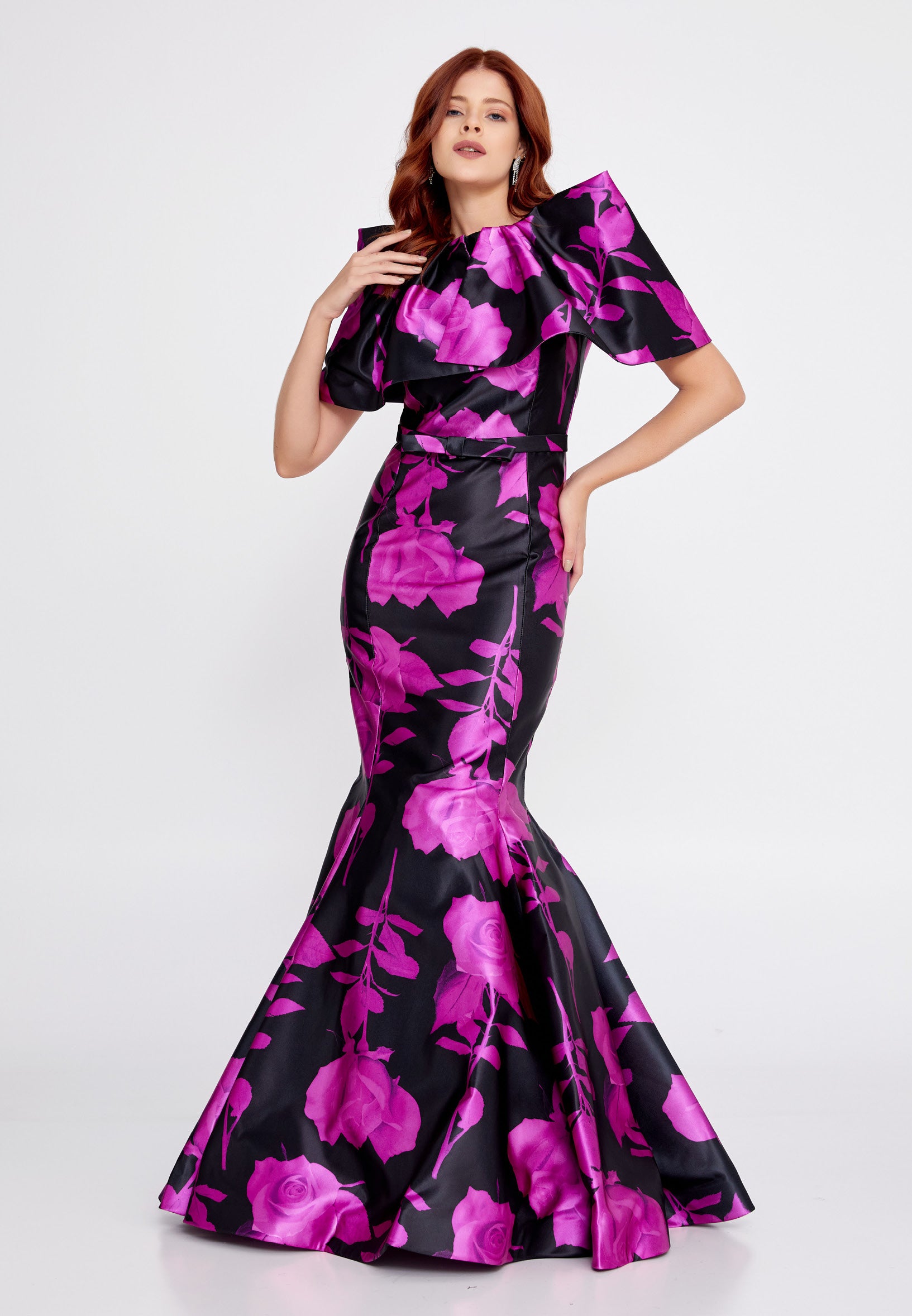 Short Sleeve Maxi Satin Mermaid Regular Prom Dress mtn2209