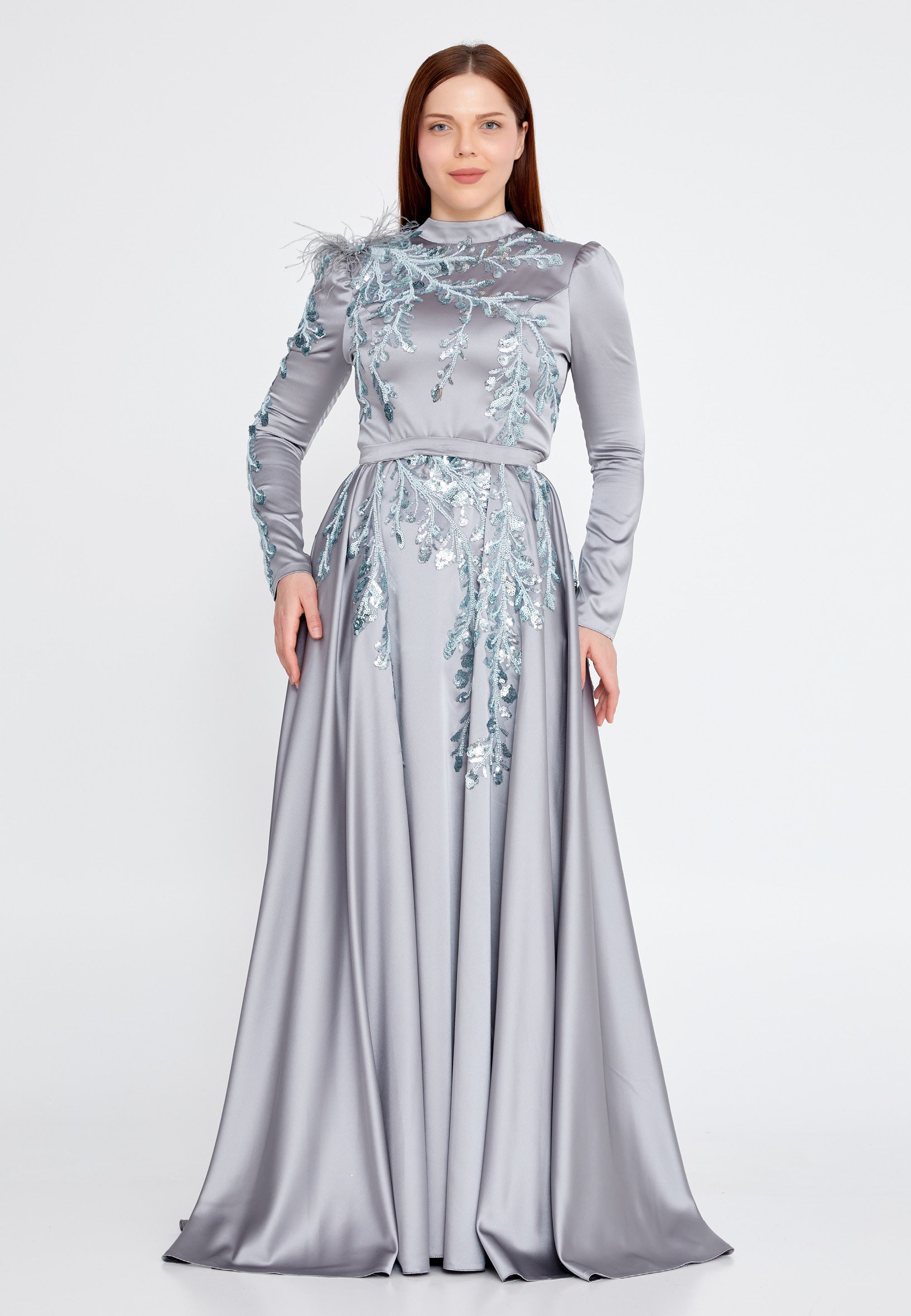 chinese dress ladies Long Sleeve Maxi Satin Column Plus Size Wedding Guest Dress eck9001-b