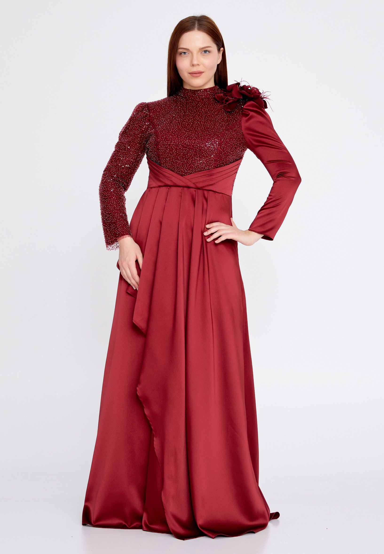 Long Sleeve Maxi Satin Column Plus Size Wedding Guest Dress gzk7003-1 Long Sleeve Maxi Satin Column Plus Size Wedding Guest Dress gzk7003-1