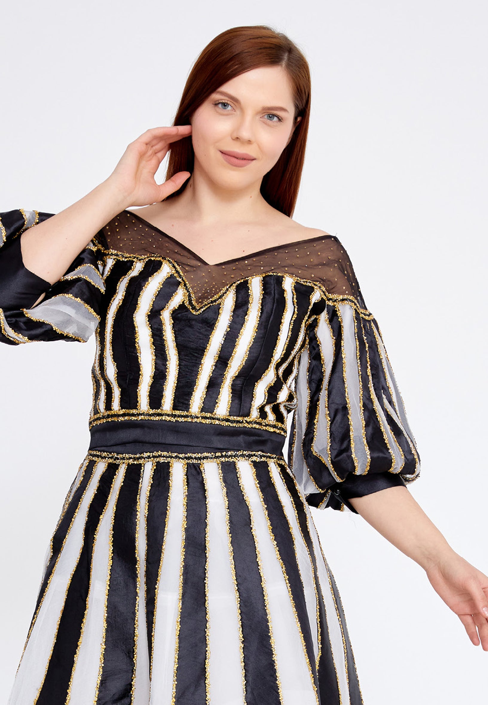 Short Sleeve Chiffon Striped Plus Size Two-Piece Outfit crm22sel0887-1
