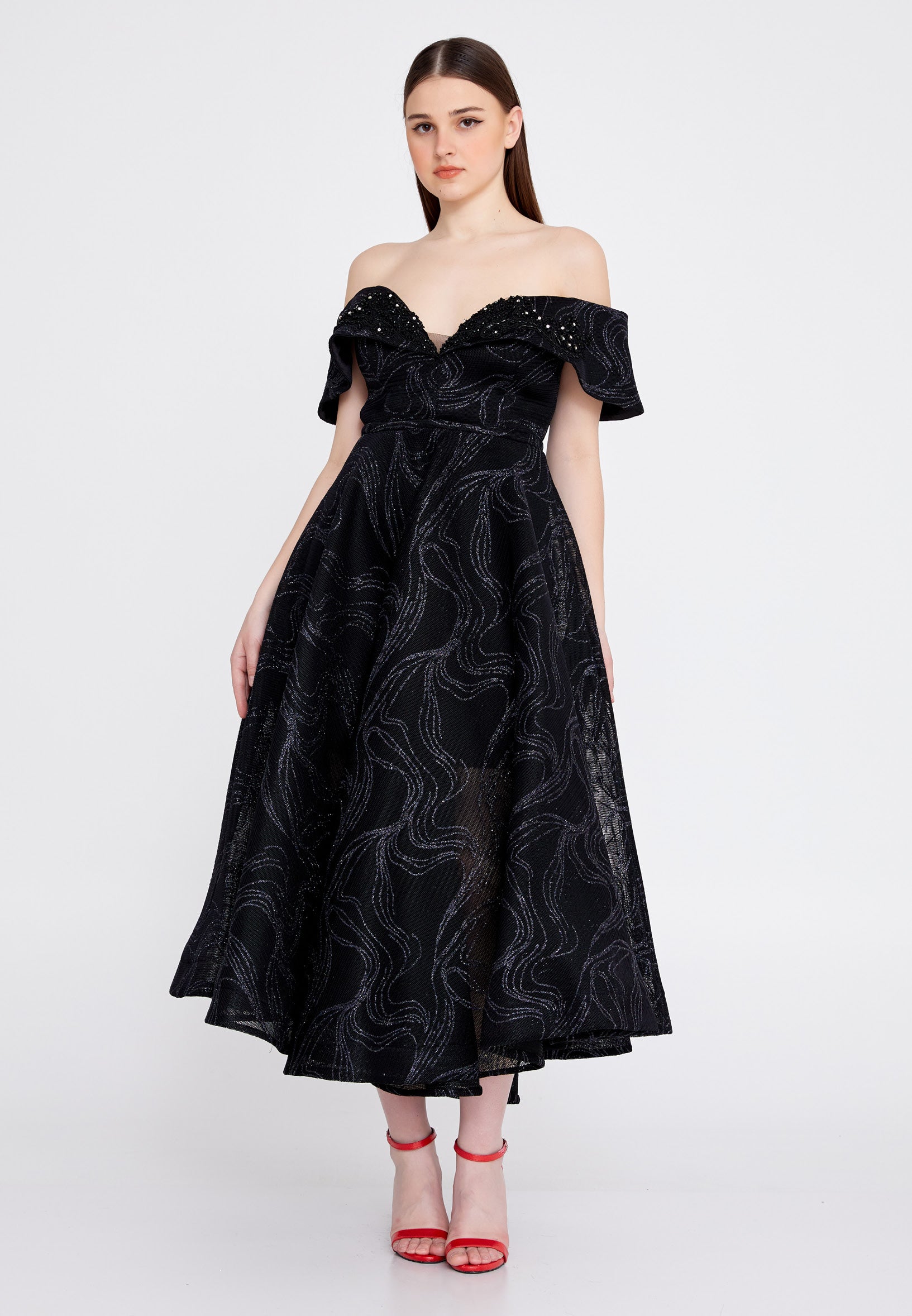 Off Shoulder Midi Tulle A