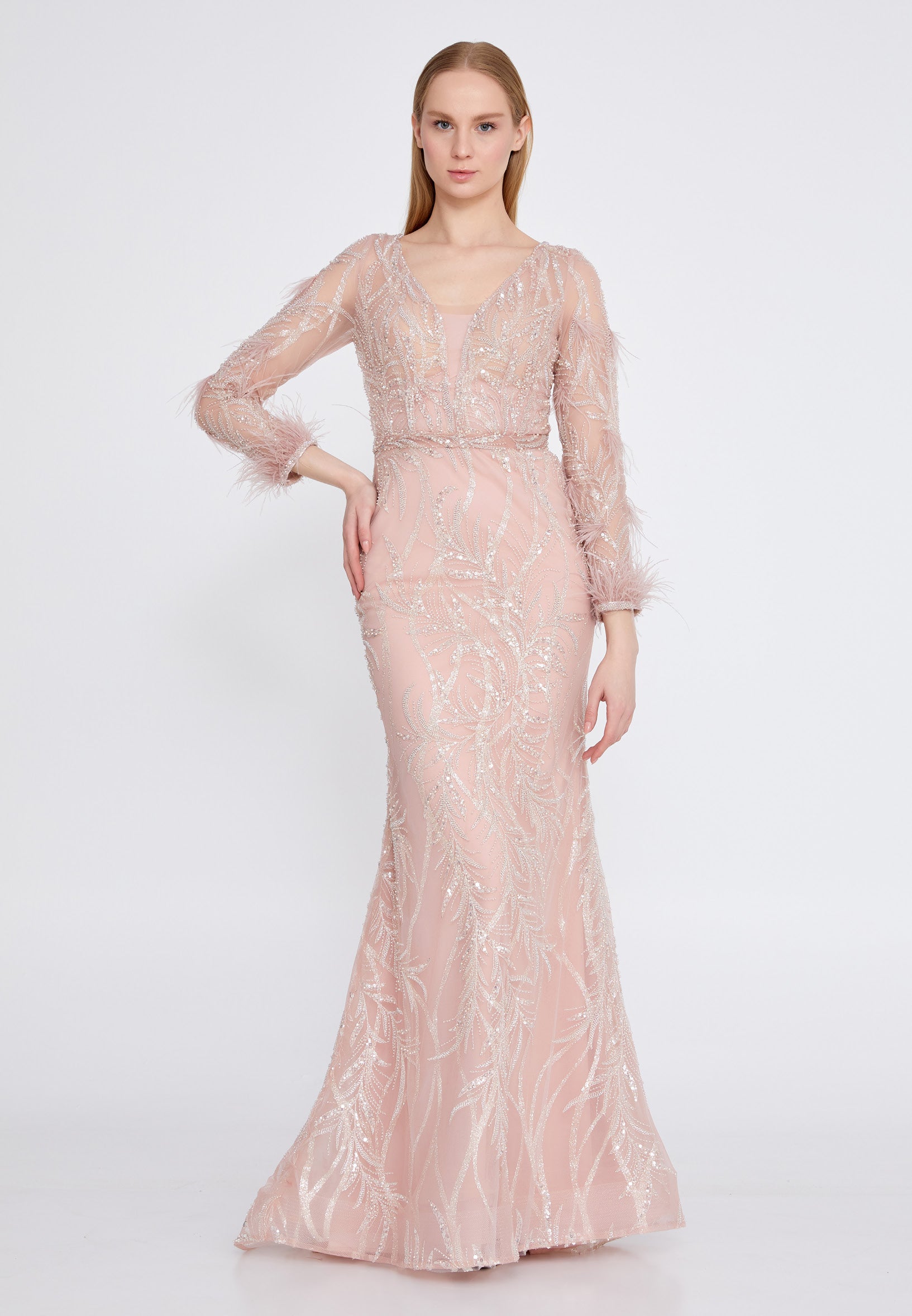 Long Sleeve Maxi Tulle Mermaid Regular Prom Dress mti1020