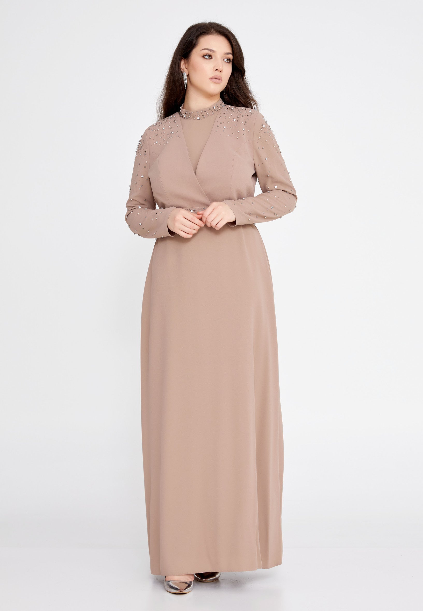 Plus Size Long Sleeve Column Dress Long Sleeve Maxi Crepe Column