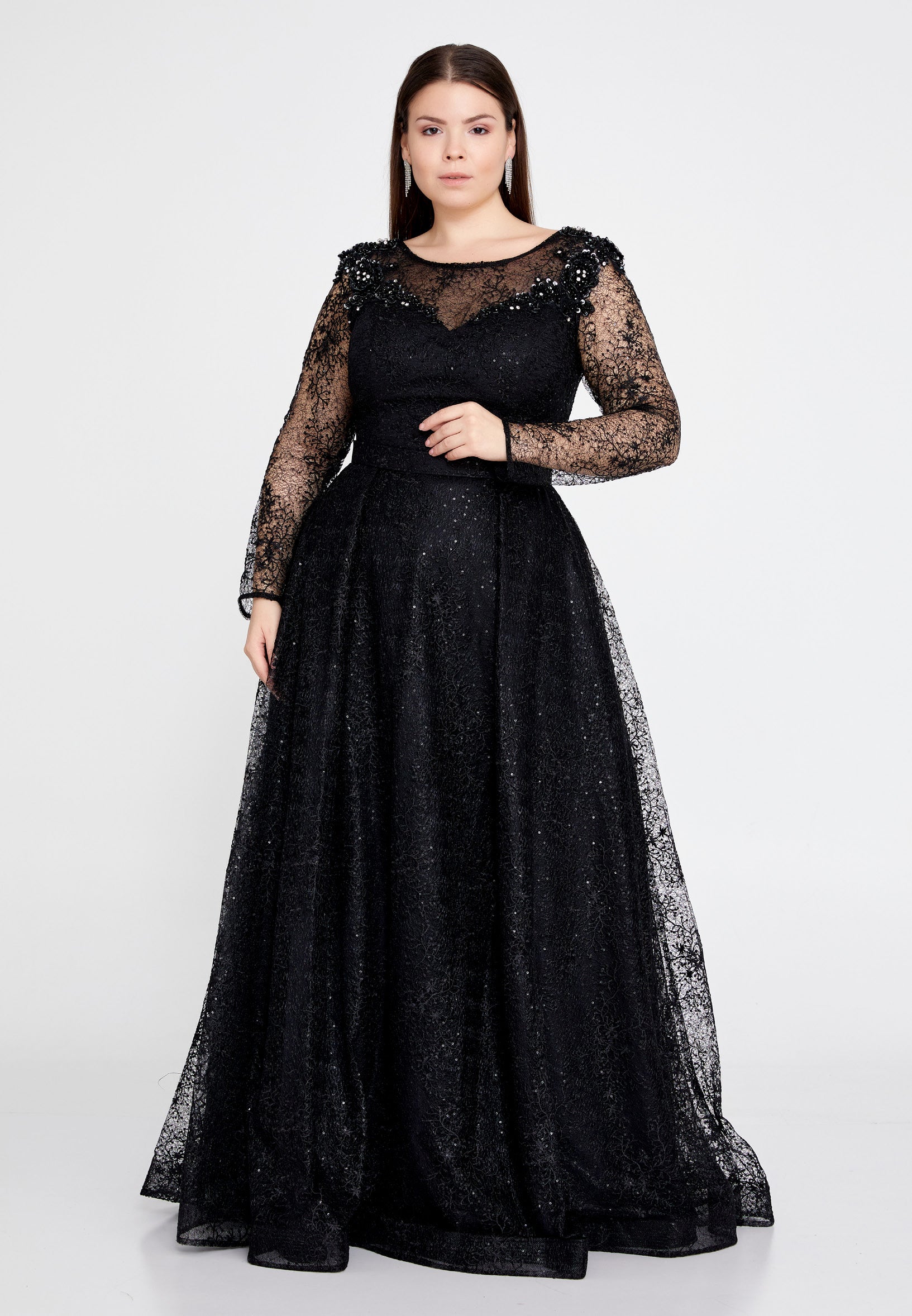 Plus Size Lace Detail Tie Neck Short Sleeve Maxi Dress main image 1