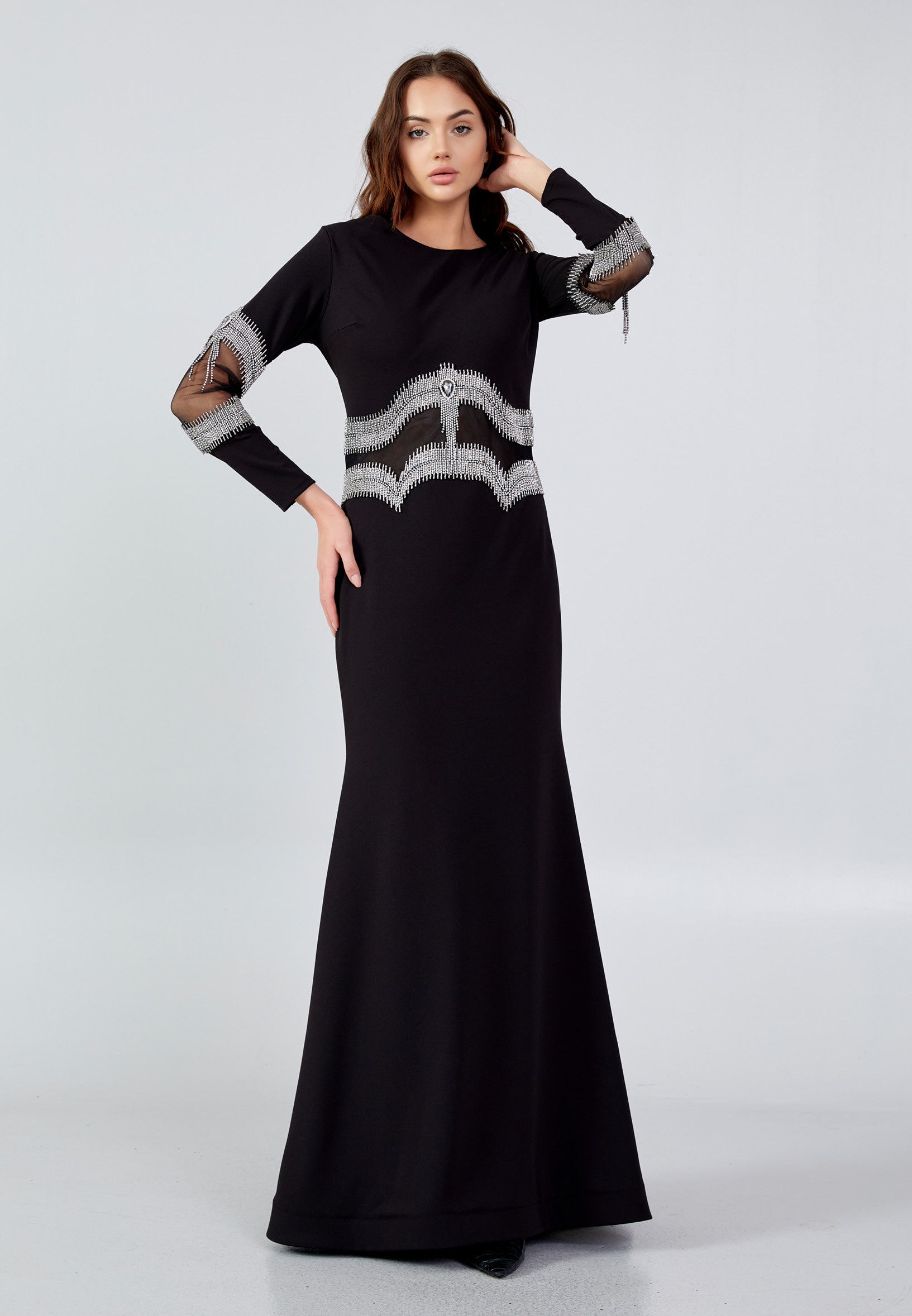 mermaid pattern dress Sleeveless Velvet Fitted Mermaid Dress with Geometric Embroidery –  Gattinolli by Marwan