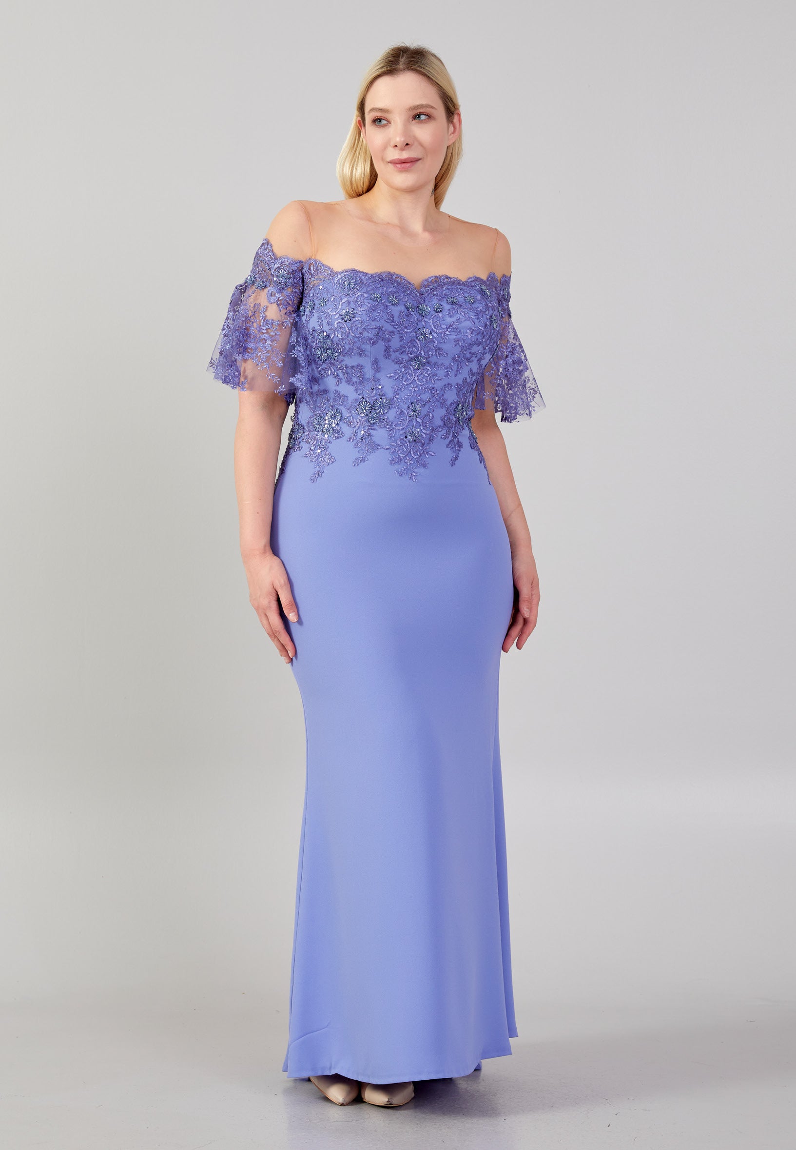 Short Sleeve Maxi Crepe Mermaid Plus Size Evening Dress omn654-b Short Sleeve Maxi Crepe Mermaid Plus Size Evening Dress omn654-b