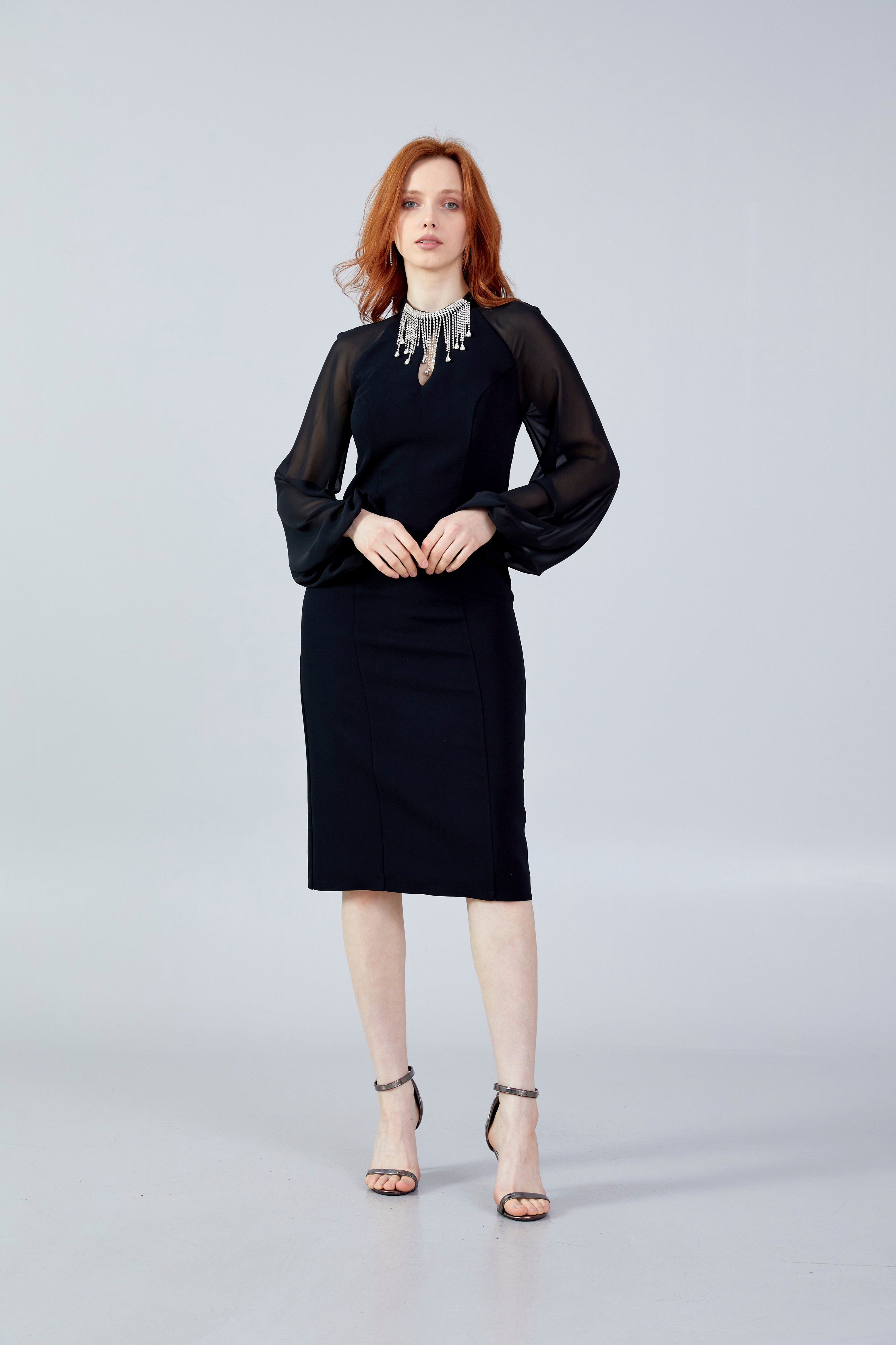 Long Sleeve Midi Crepe Column Regular Casual Dress huk2019