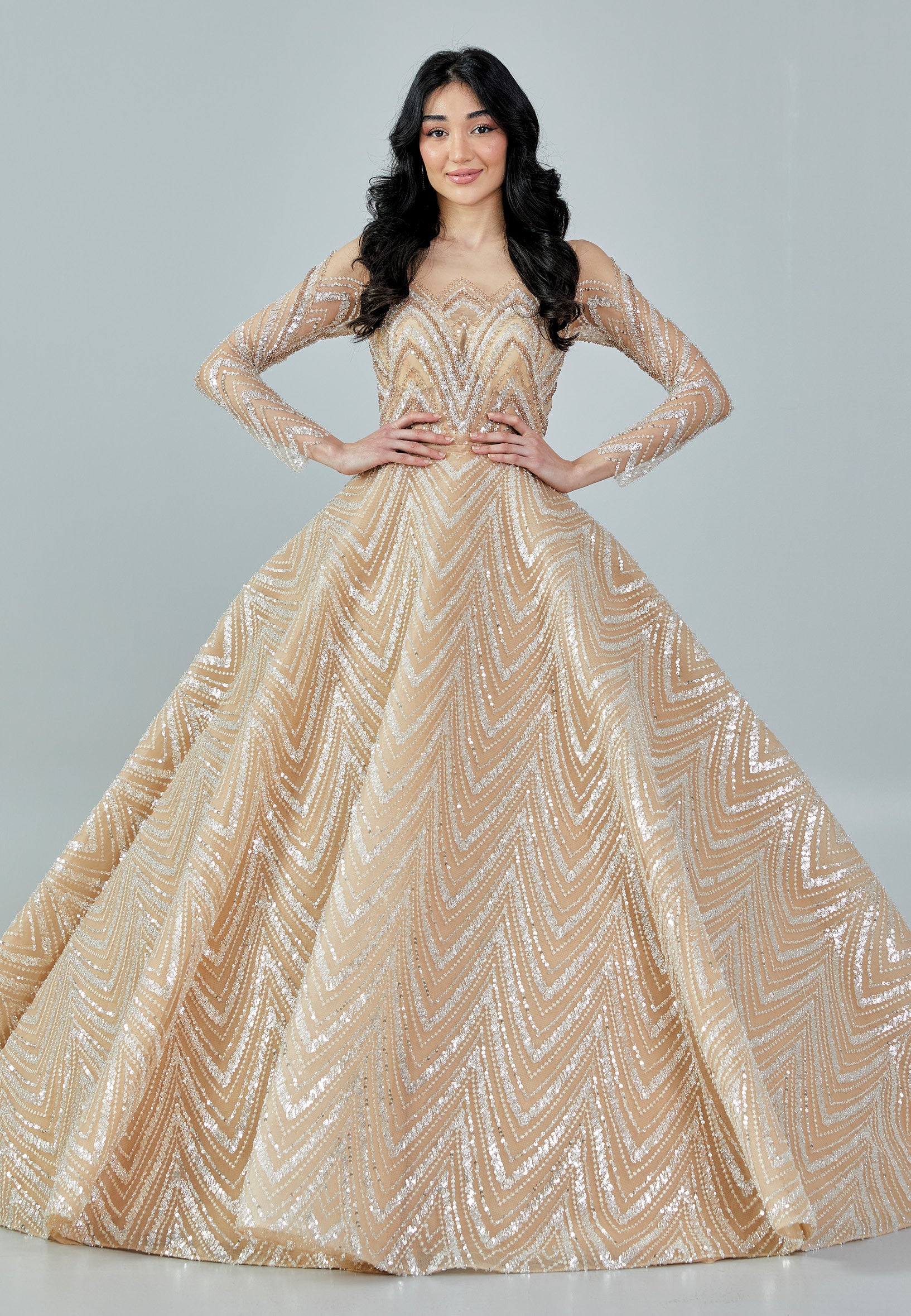 Long Sleeve Maxi Tulle Regular Engagement Dress dns3153