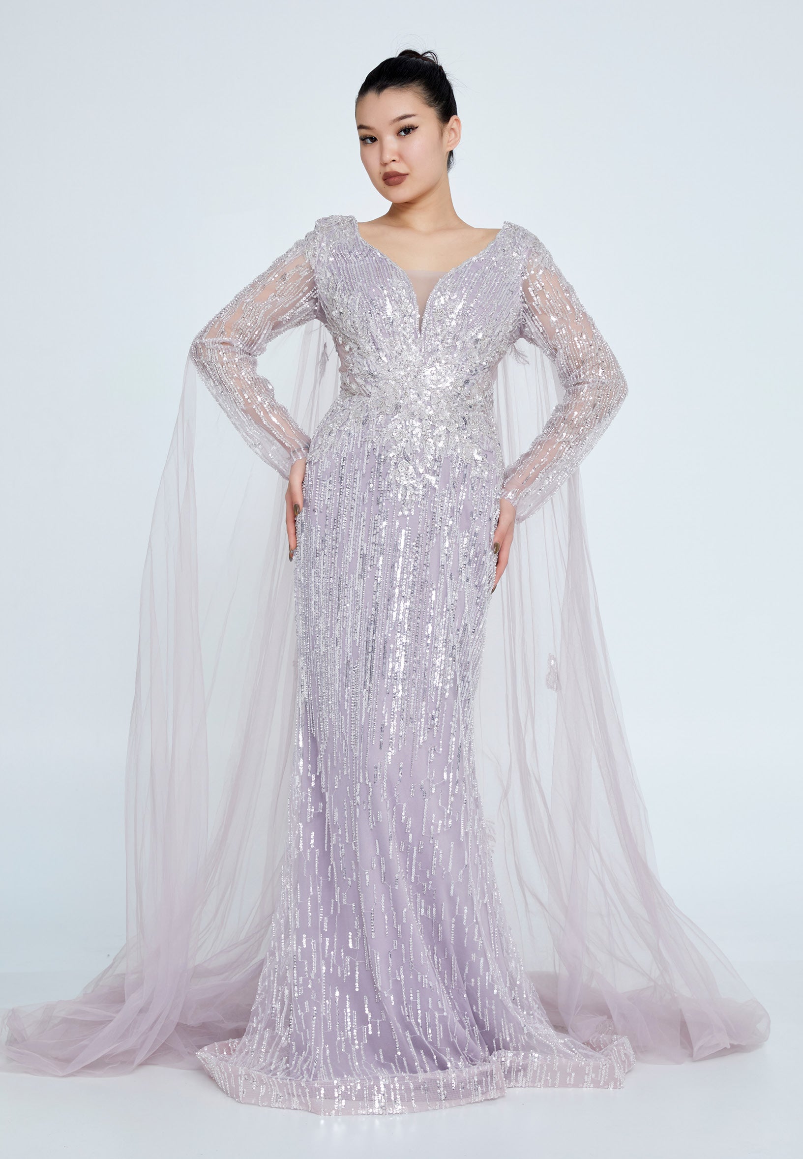 Long Sleeve Maxi Tulle Mermaid Regular Prom Dress rmn2753