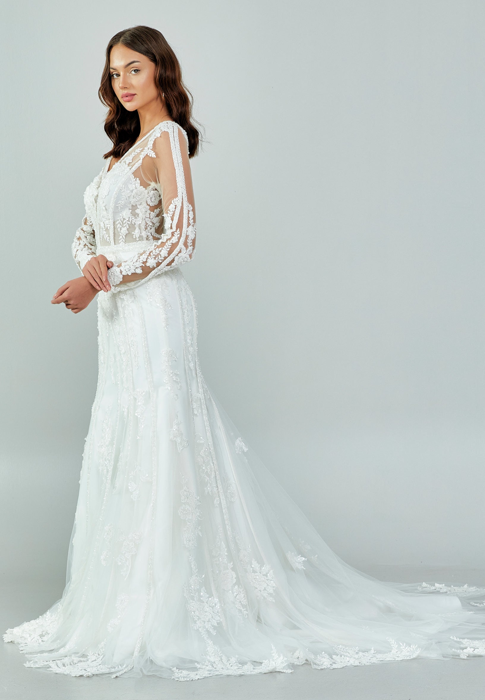 Short Sleeve Maxi Tulle Regular Wedding Dress rlb1667 main image 1
