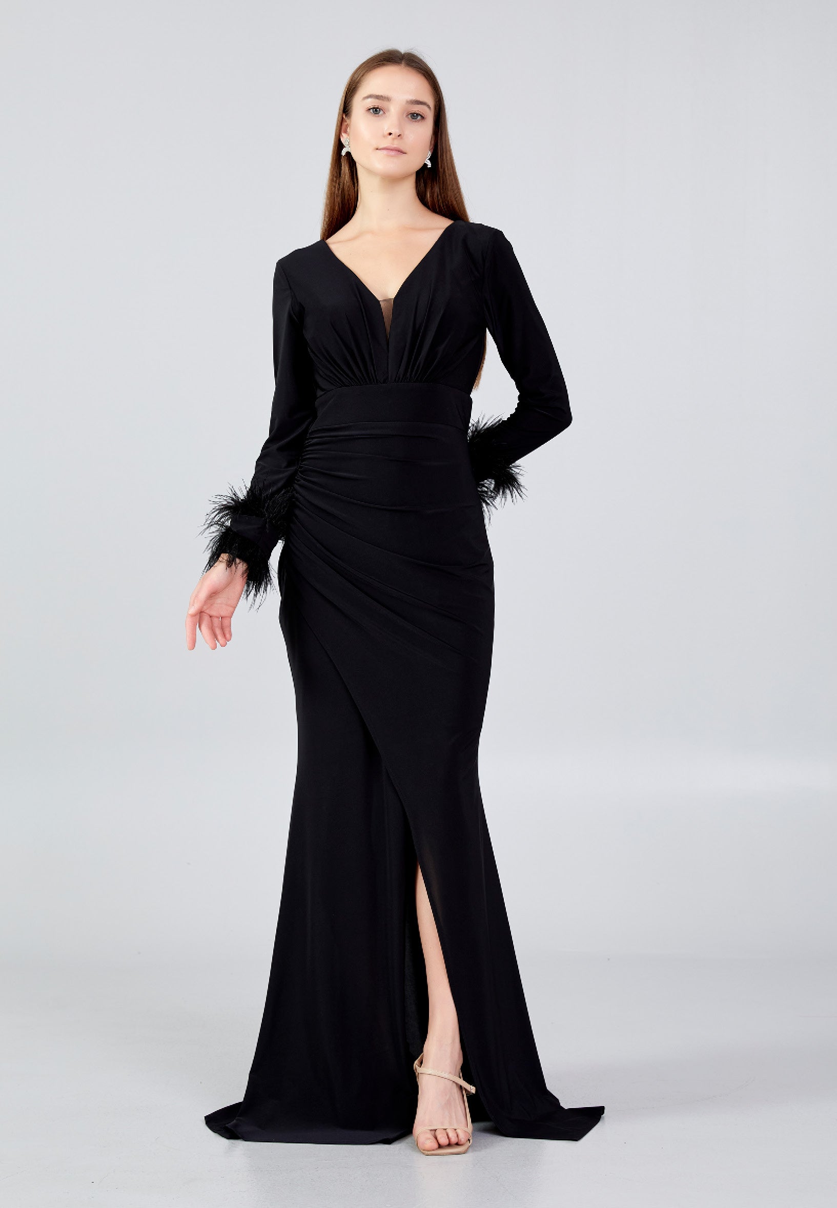 Long Sleeve Maxi Lycra Column Regular Casual Dress huk2304