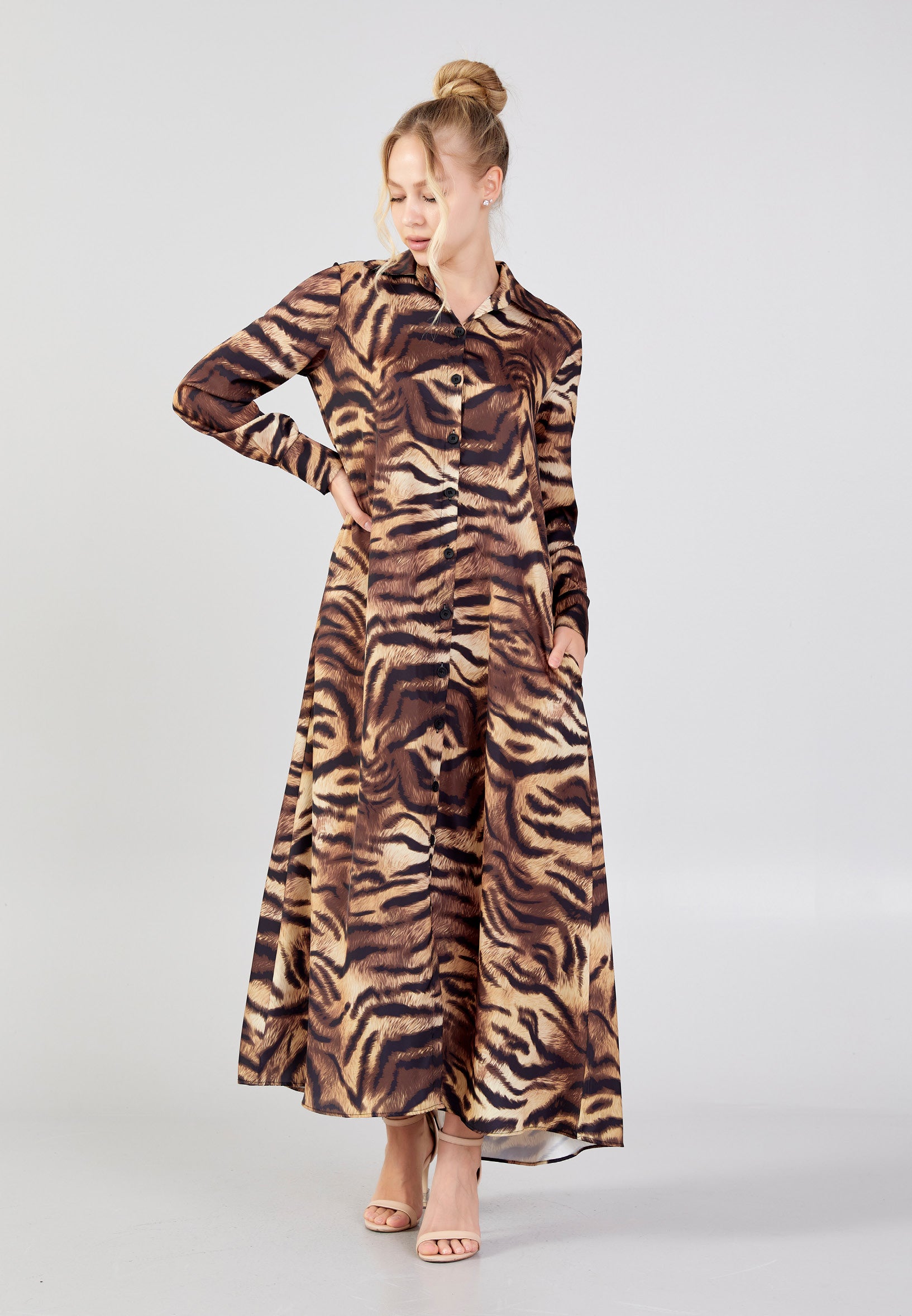 Long Sleeve Midi Crepe Column Regular Casual Dress esldw219