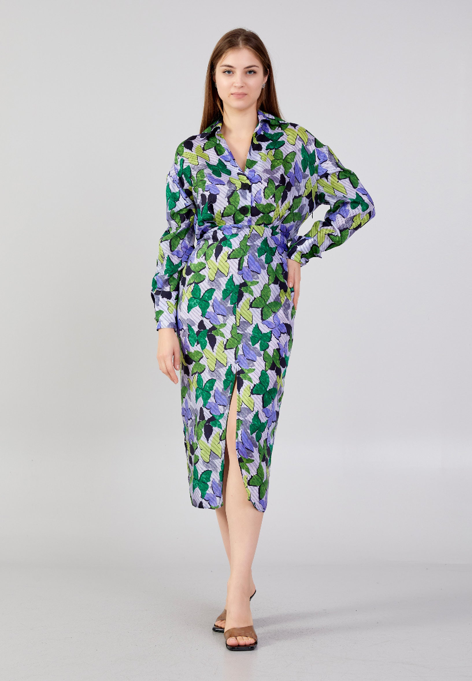 Long Sleeve Maxi Viscose Column Regular Casual Dress huk02e044