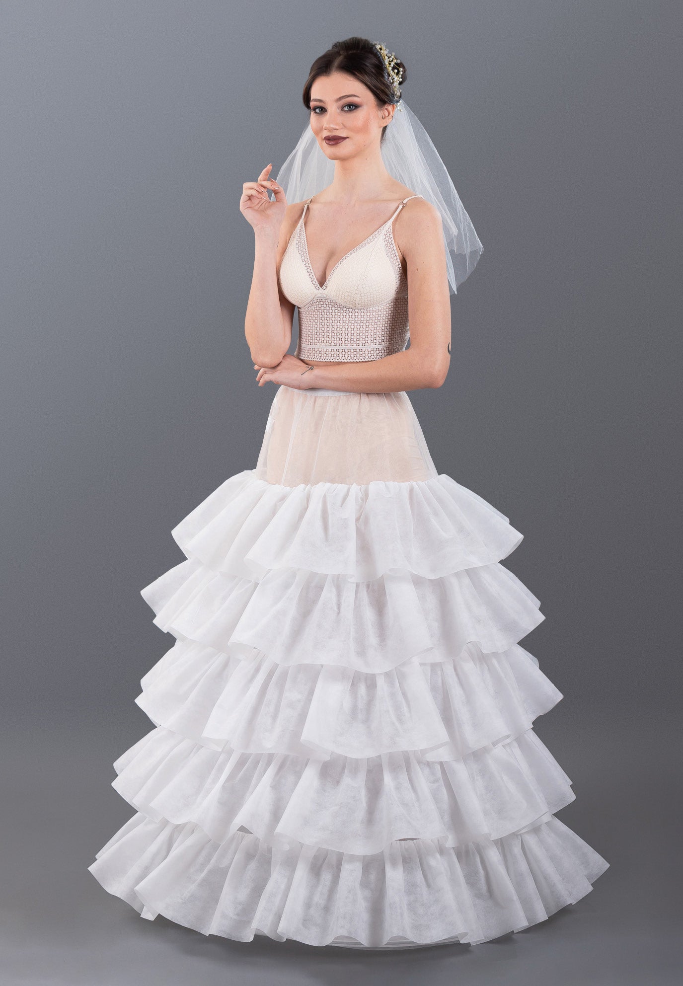 5 Hoops Tulle With Flounce A-line Petticoat abtns265 5 Hoops Tulle With Flounce A-line Petticoat abtns265