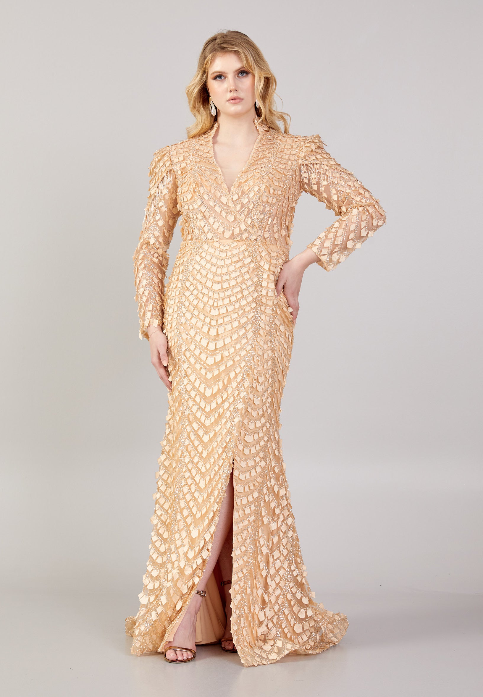 Long Sleeve Maxi Tulle Mermaid Regular Wedding Guest Dress mtc1113 main image 0
