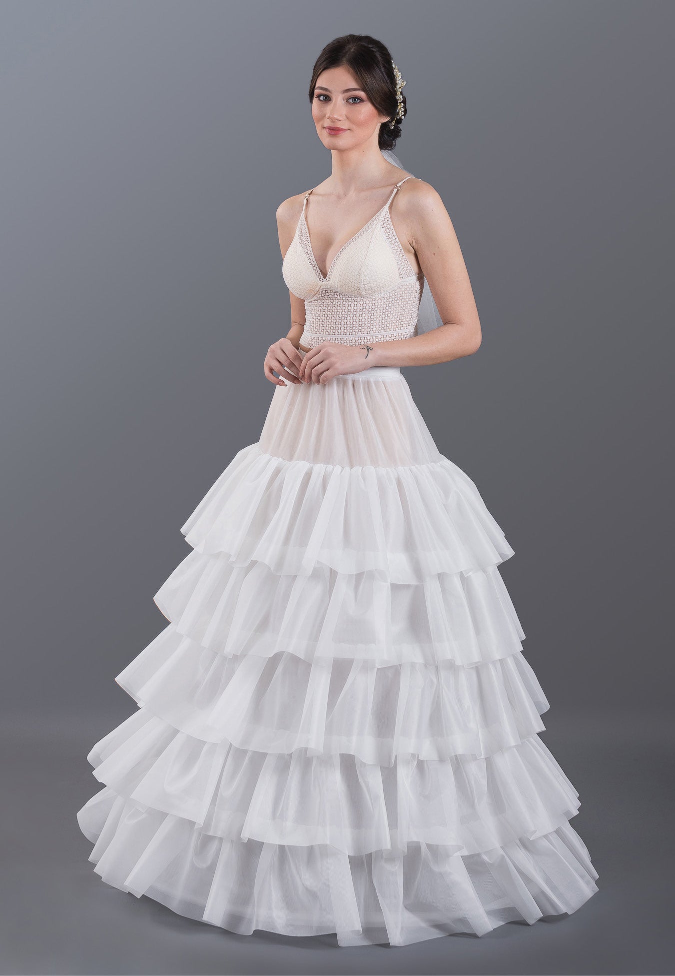 5 Hoops Tulle With Flounce A-line Petticoat abttr265 5 Hoops Tulle With Flounce A-line Petticoat abttr265
