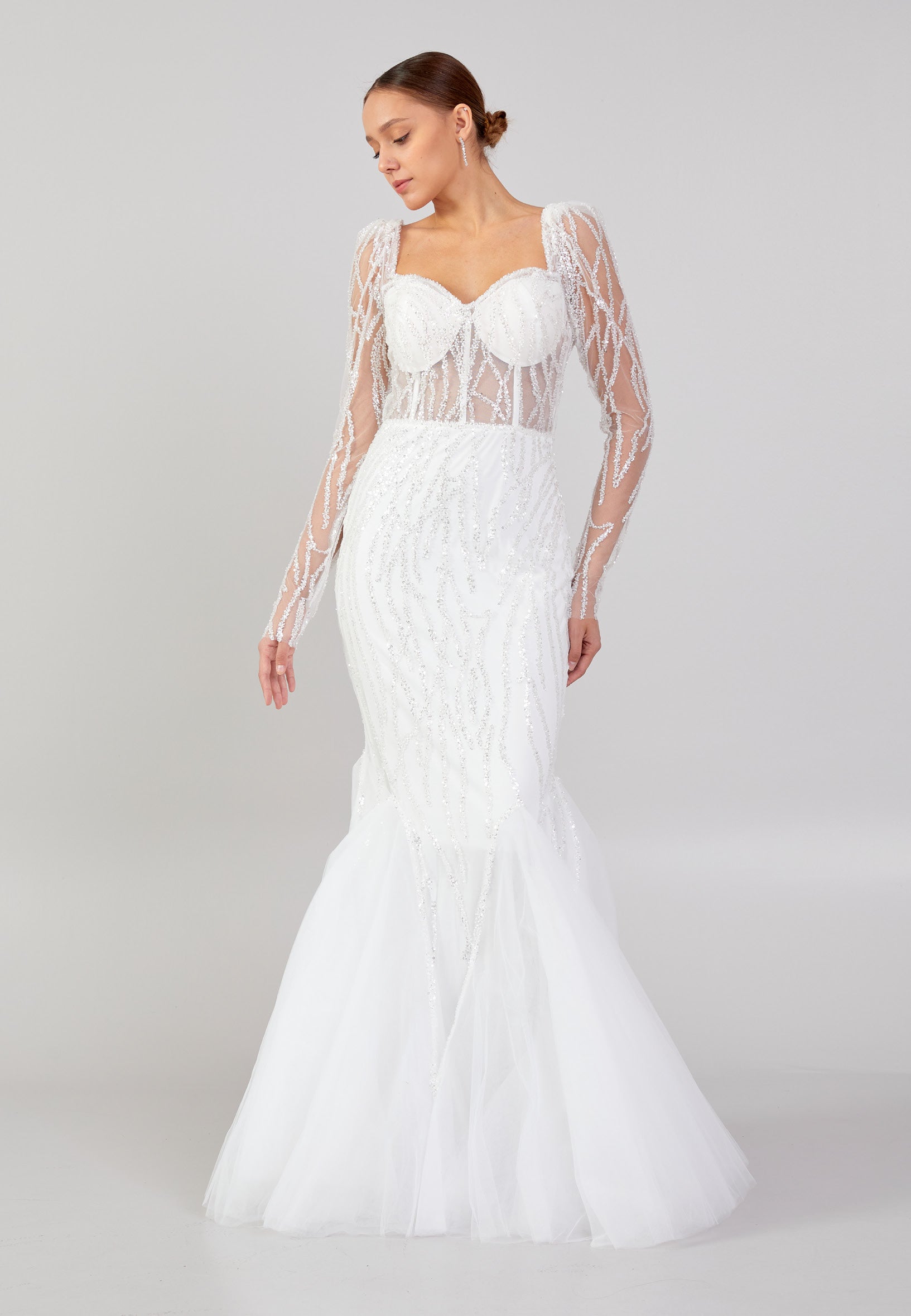 Long Sleeve Maxi Tulle A - Line Regular Prom Dress rmn3083s