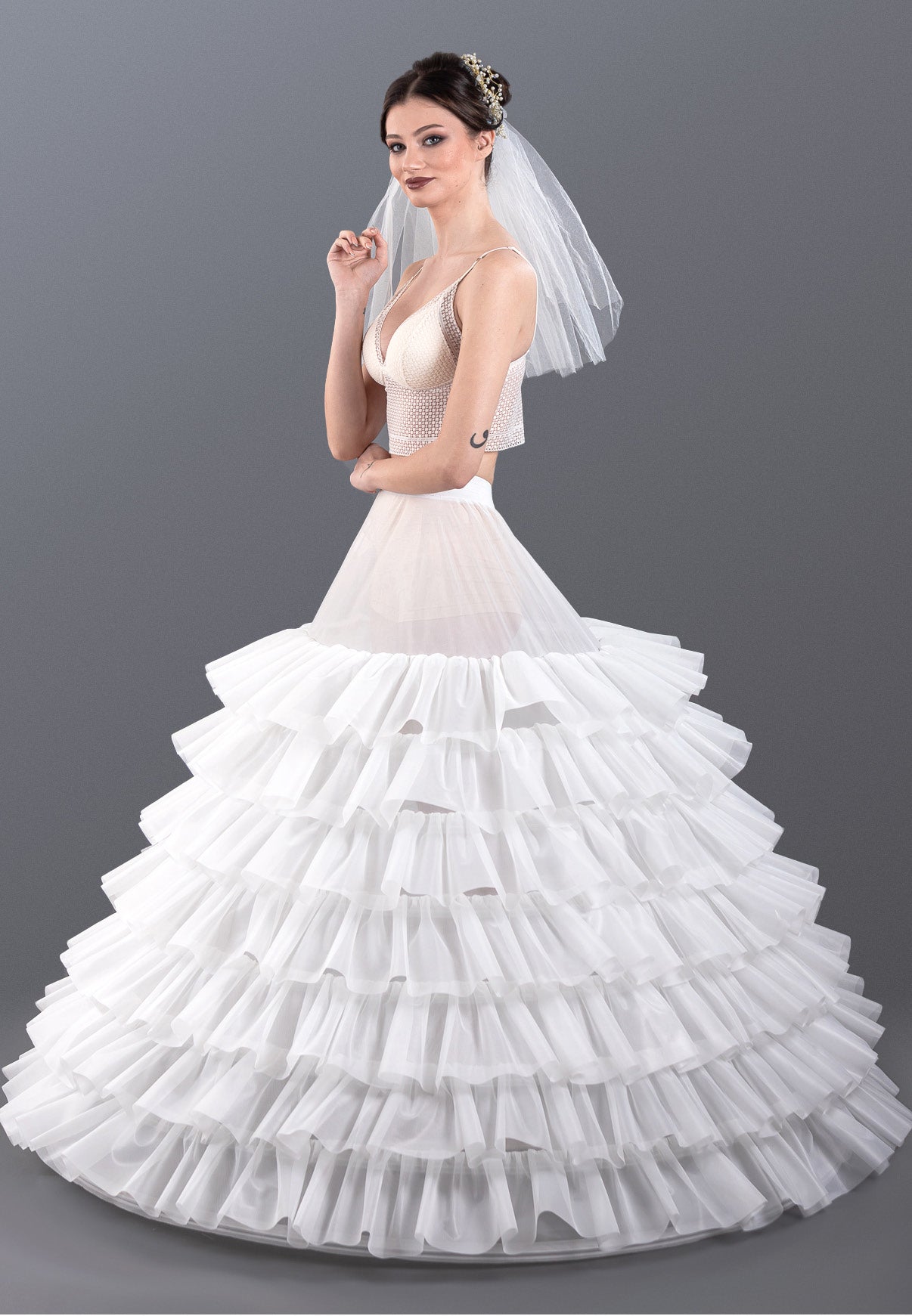 7 Hoops Tulle With Flounce Fish Cut Petticoat abttr427 7 Hoops Tulle With Flounce Fish Cut Petticoat abttr427