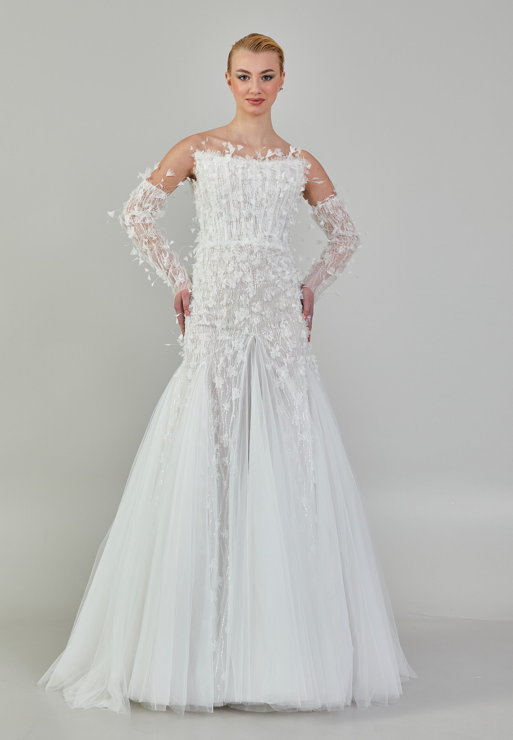 Off Shoulder Maxi Tulle Regular Wedding Dress ssc012 main image 0