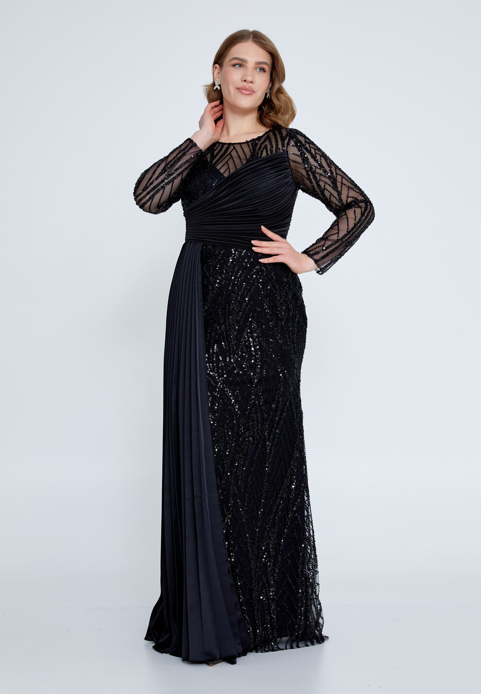Long Sleeve Maxi Tulle Mermaid Plus Size Wedding Guest Dress dvv1827 main image 0