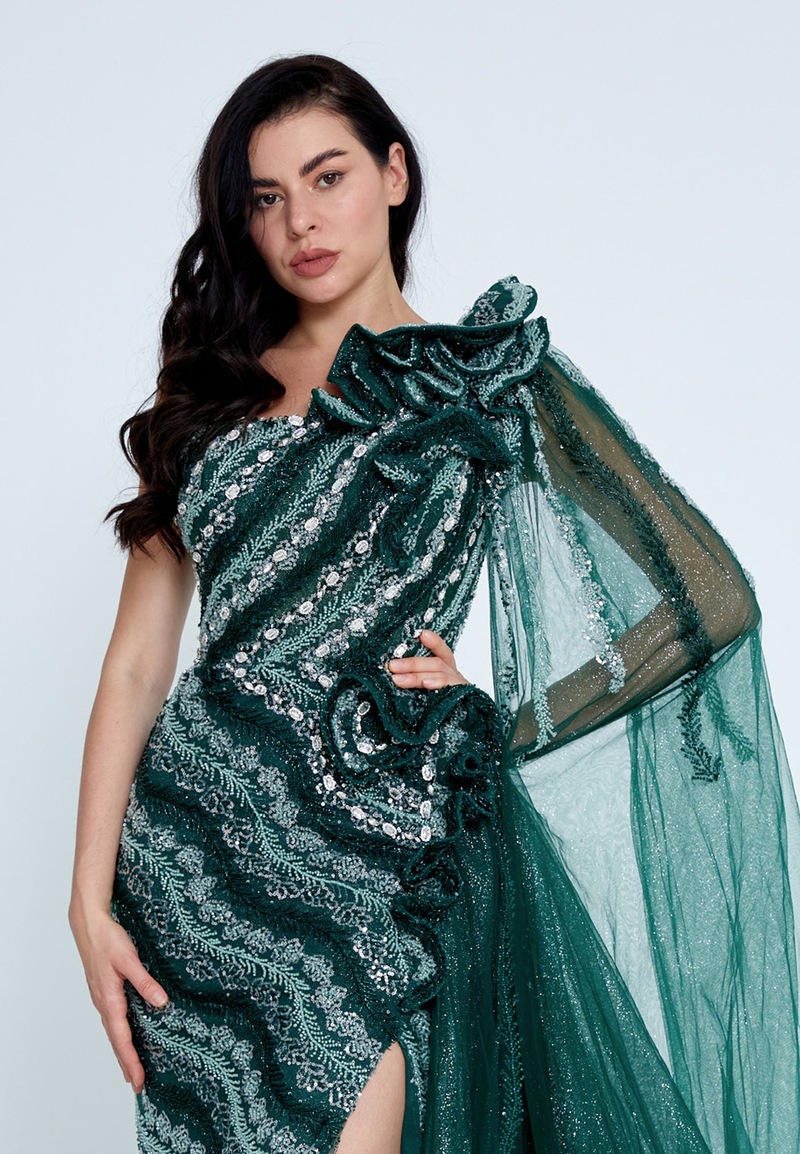 open lace back dress One Shoulder Long Sleeves Tiffany Blue Sequin Long Mermaid Evening Pro   MarryLover