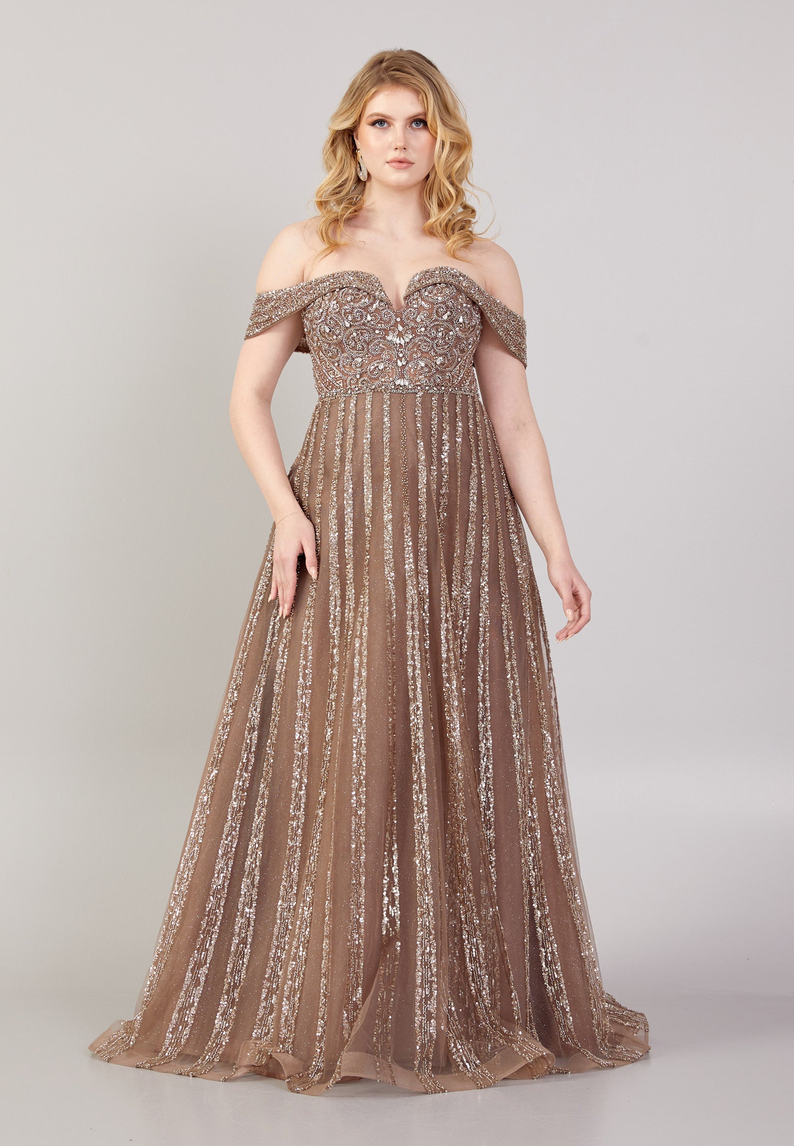Off Shoulder Maxi Tulle A - Line Regular Wedding Guest Dress Mti030110 Brown / 38 Off Shoulder Maxi Tulle A - Line Regular Wedding Guest Dress Mti030110 Brown / 38