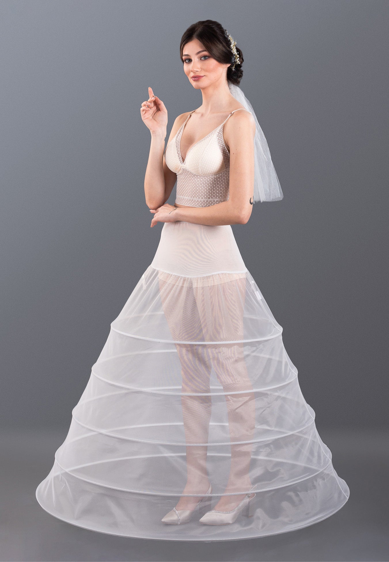 5 Hoops Tulle Without Flounce A-line Petticoat abtks345