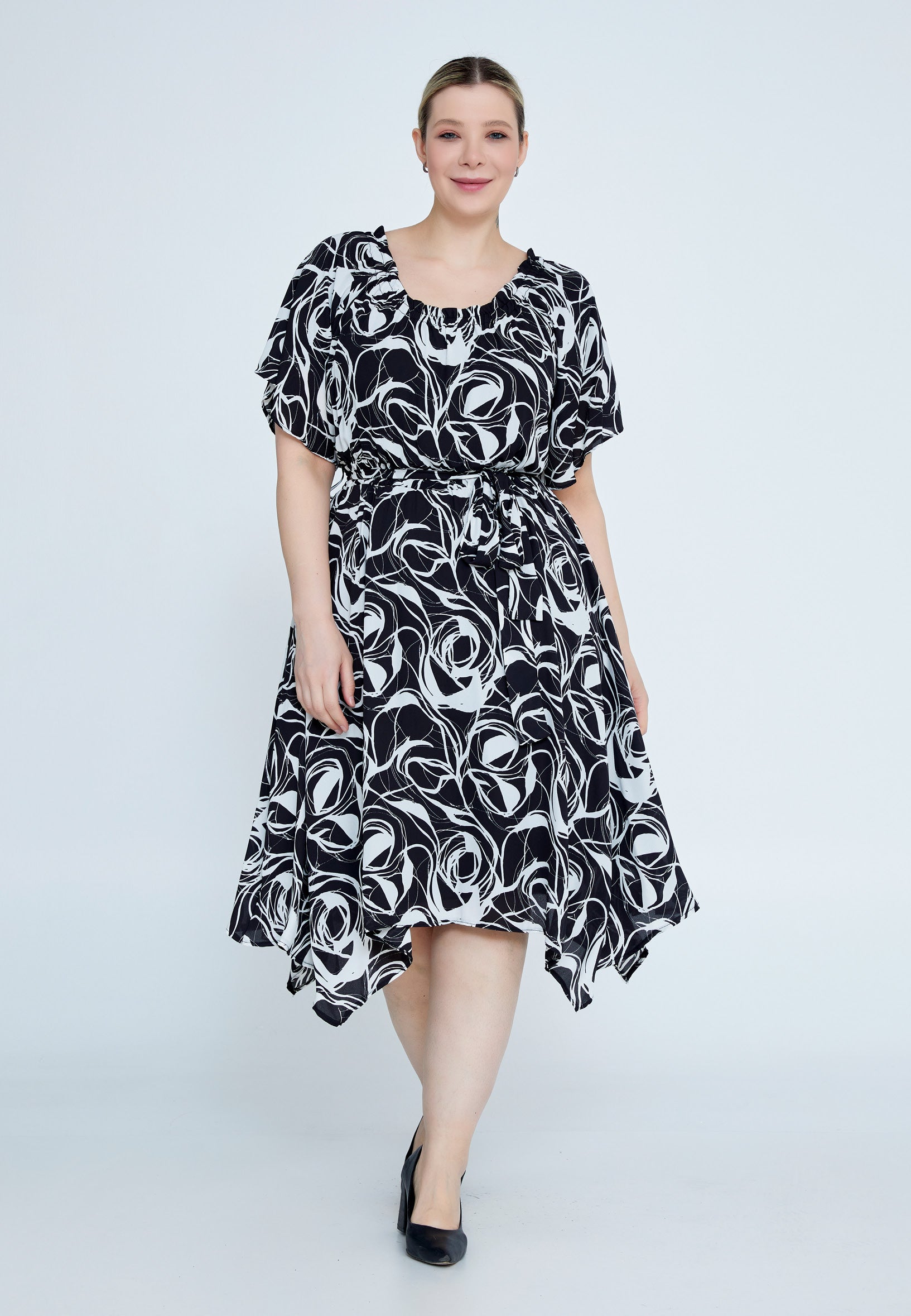Short Sleeve Midi Chiffon Column Plus Size Casual Dress bnt7136