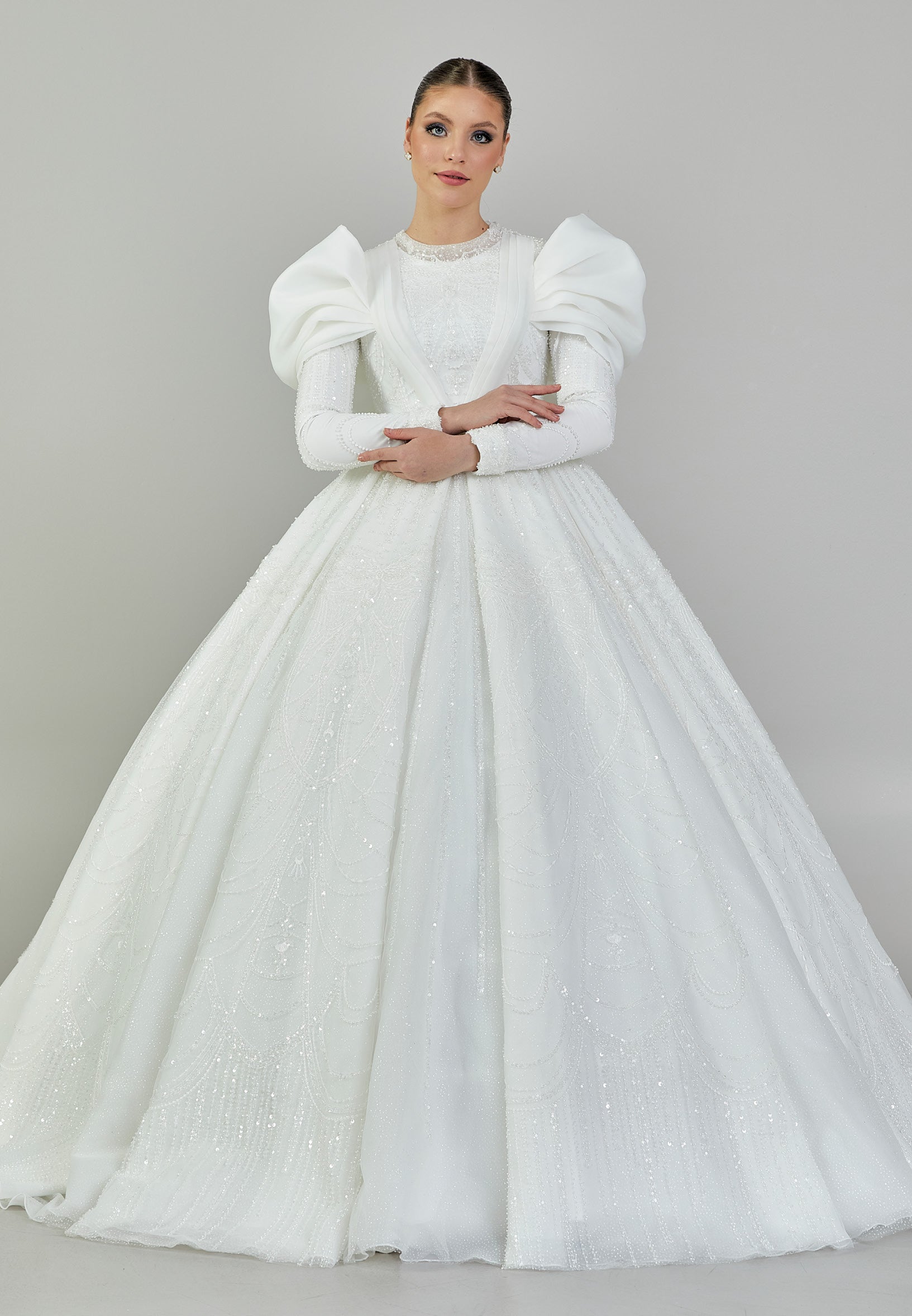 Short Sleeve Maxi Tulle Regular Wedding Dress rlb1667 main image 0