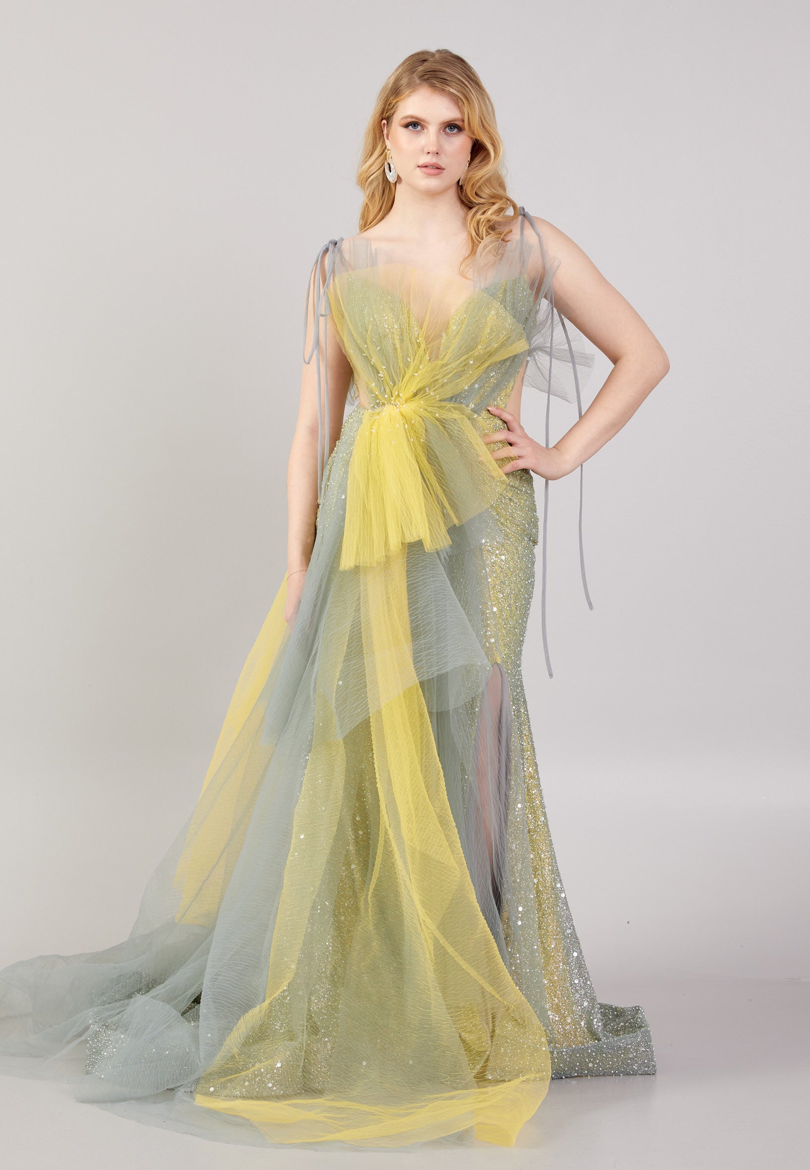Off Shoulder Maxi Tulle Mermaid Regular Prom Dress mti1003 main image 1