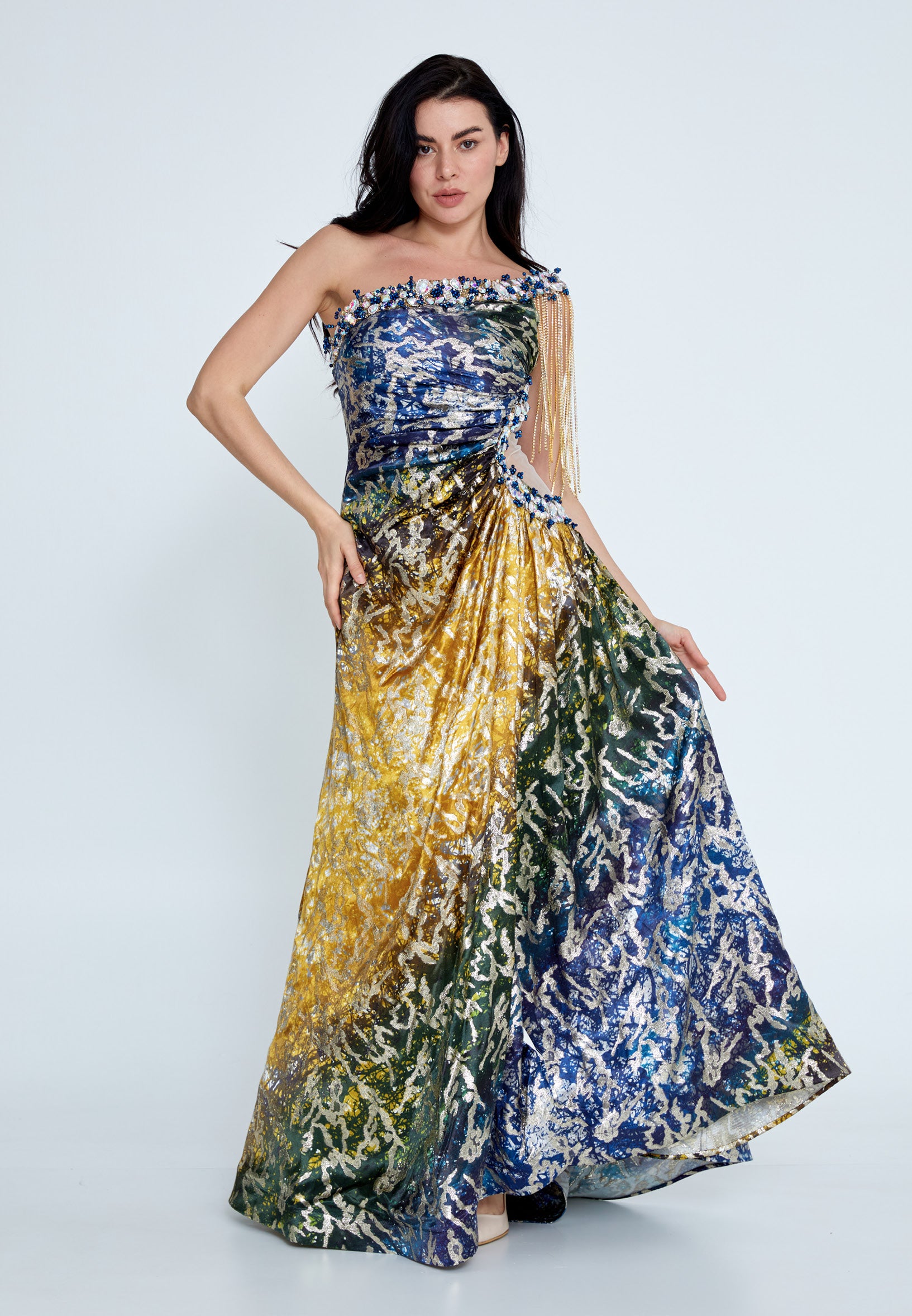 One Shoulder Maxi Satin A