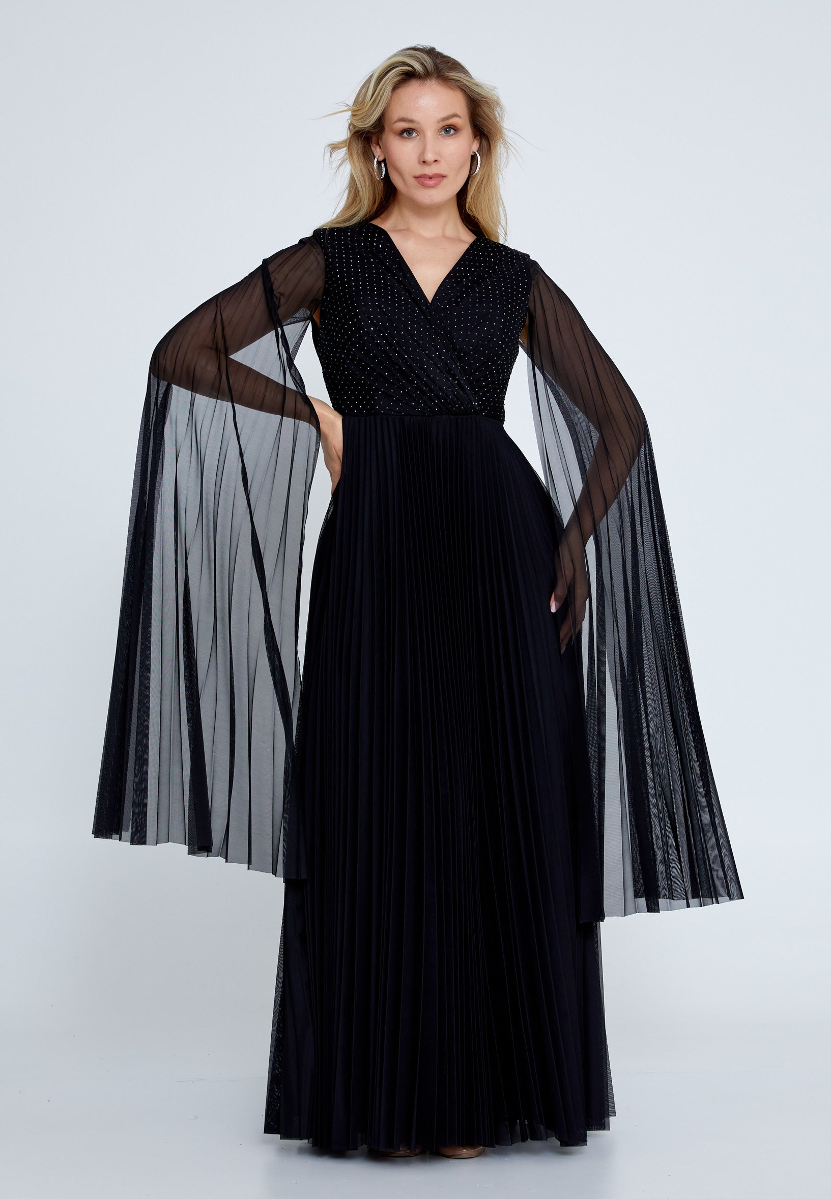 Long Sleeve Maxi Chiffon Column Plus Size Wedding Guest Dress eck9007-b
