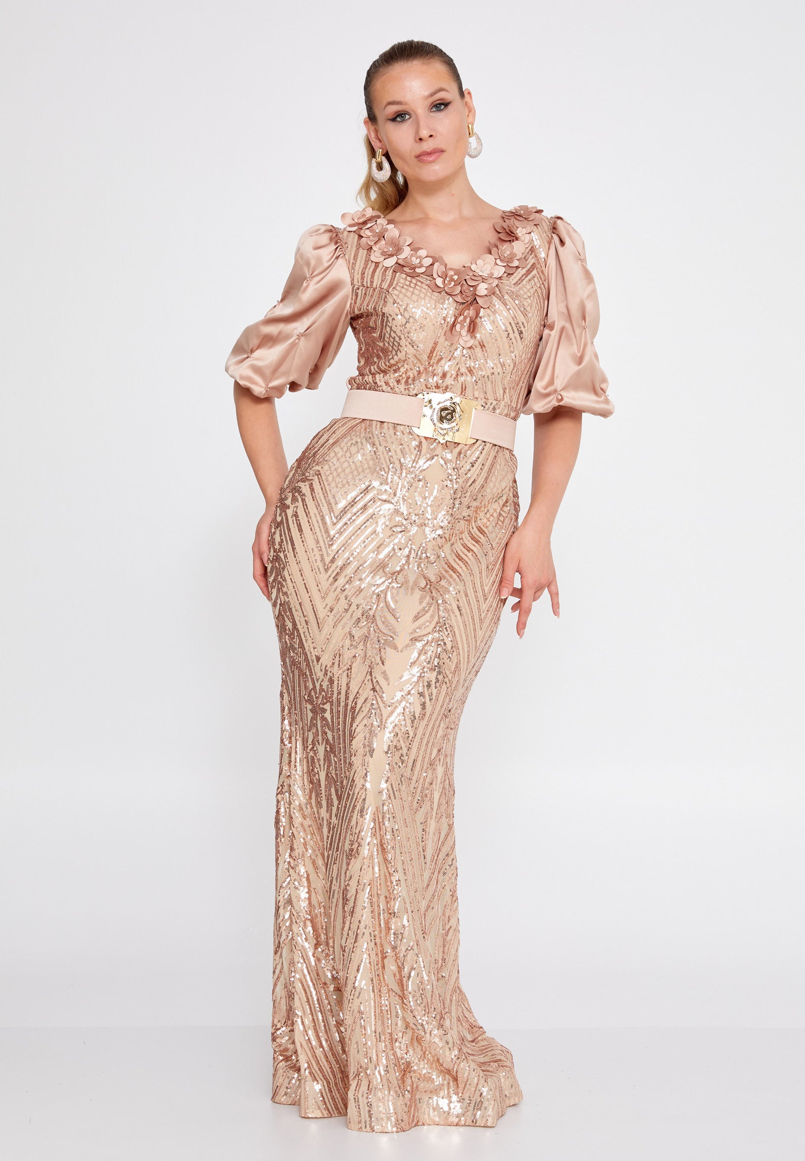Long Sleeve Maxi Sequin Mermaid Plus Size Wedding Guest Dress msp77325 main image 0