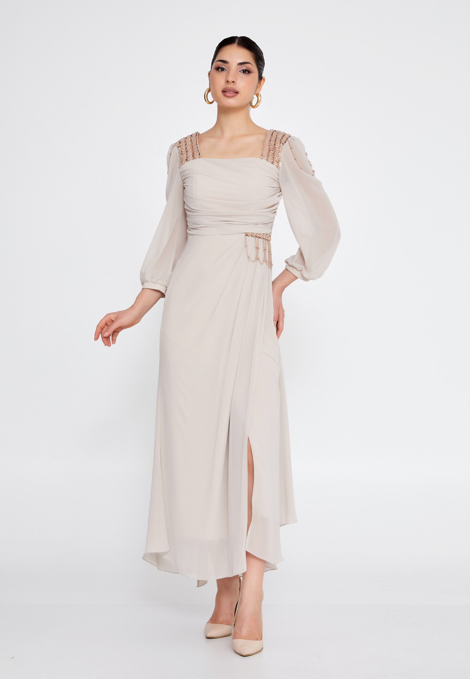 Mid-Length Midi Crepe Column Regular Evening Dress nzn1795