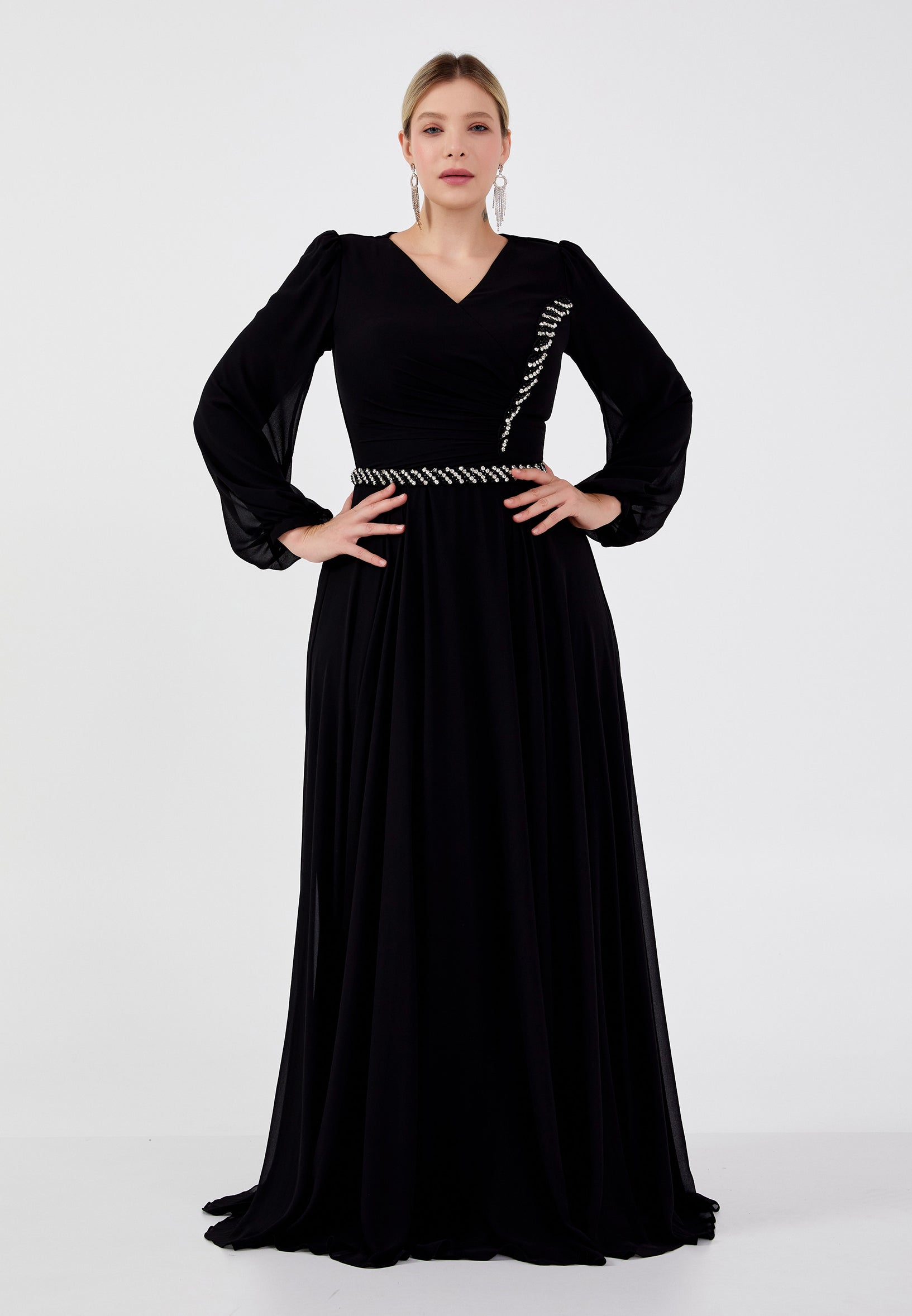 Short Sleeve Maxi Chiffon Column Regular Wedding Guest Dress srf7734