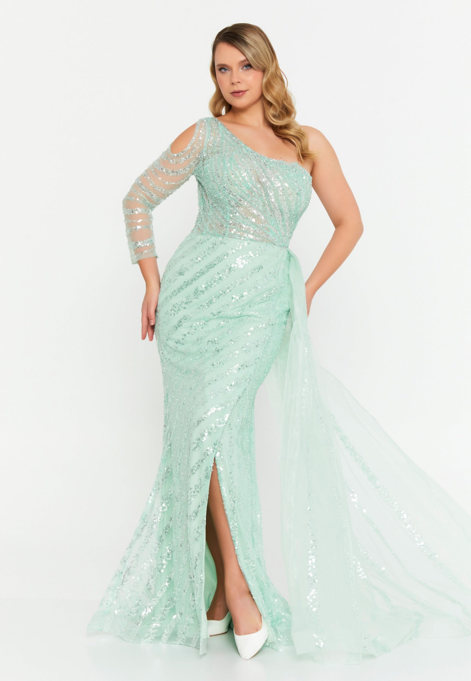 One Shoulder Maxi Tulle Mermaid Regular Prom Dress mti1035