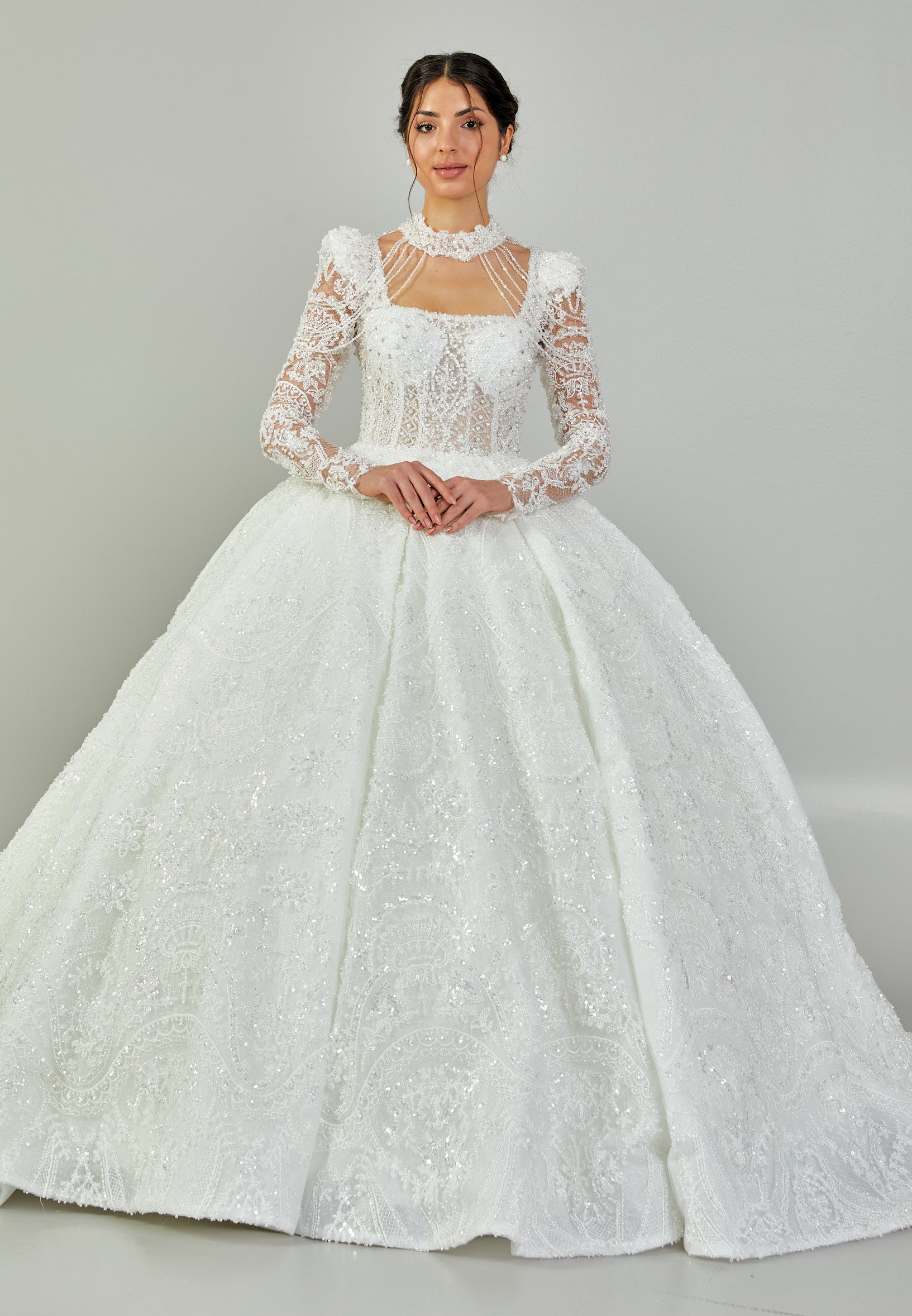 Long Sleeve Maxi Tulle A - Line Regular Prom Dress mti1023